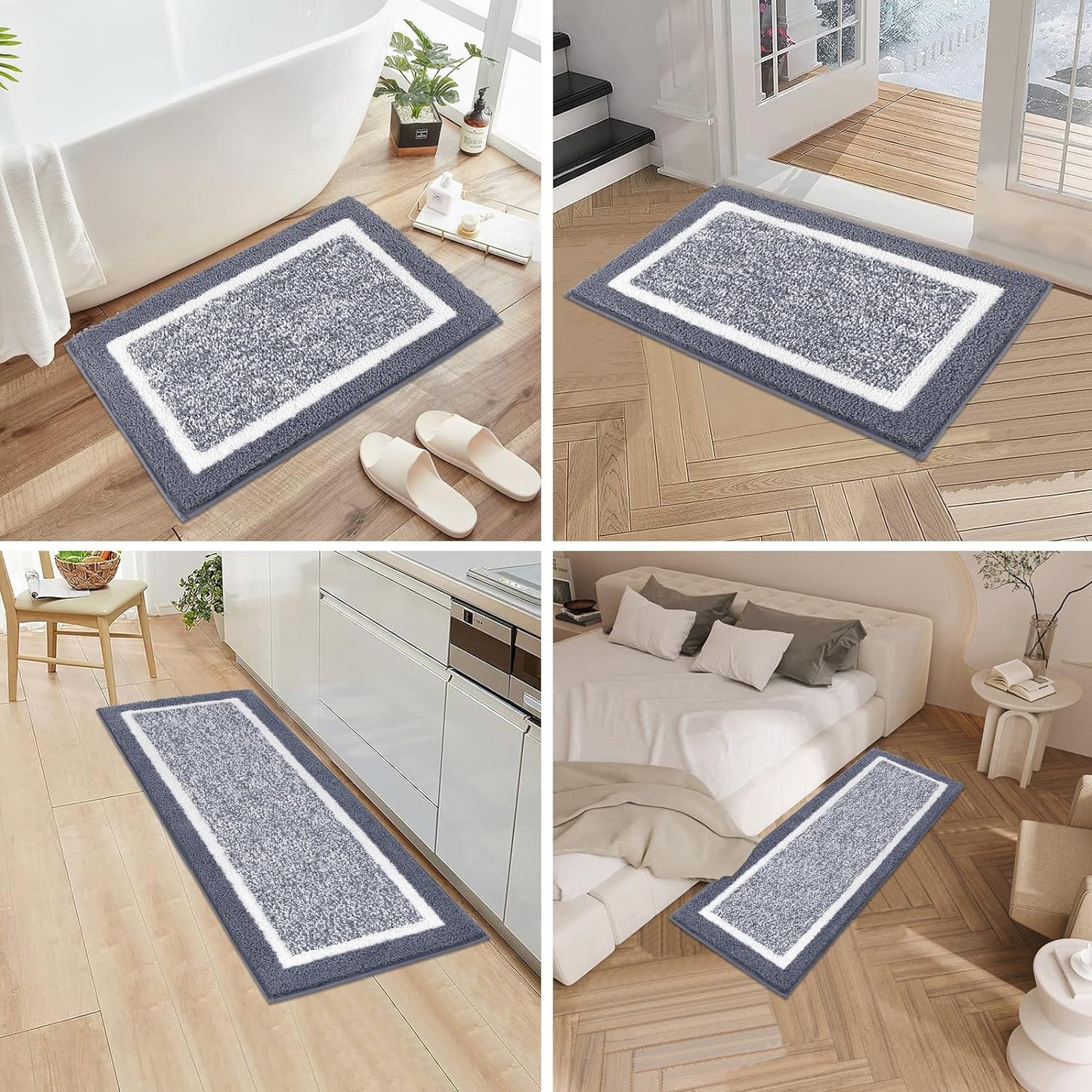 Bathroom Rug Mat Set, 3 Piece, Dark Grey