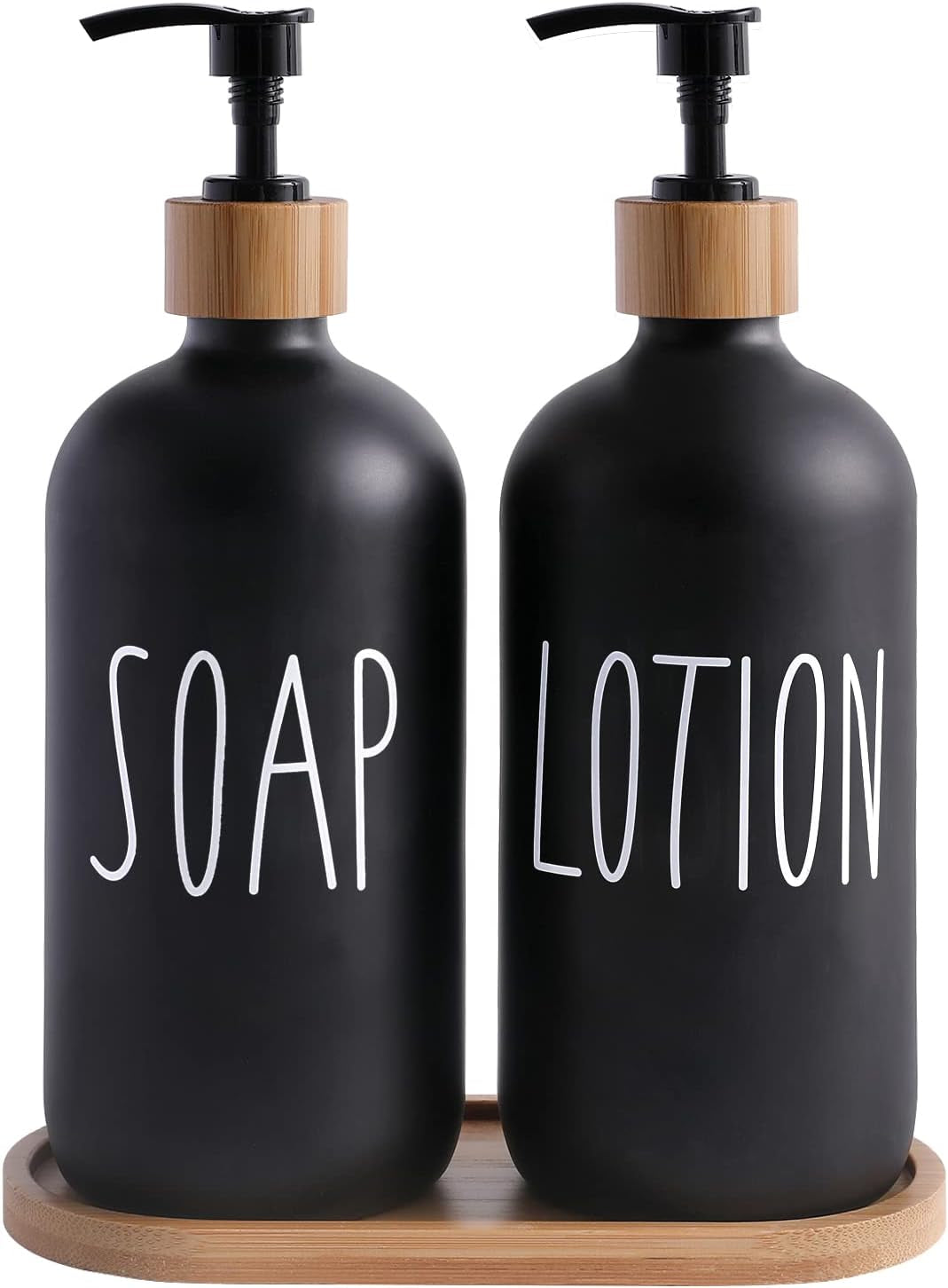 Black Dispenser Bathroom Set With Tray. Hand and Lotion