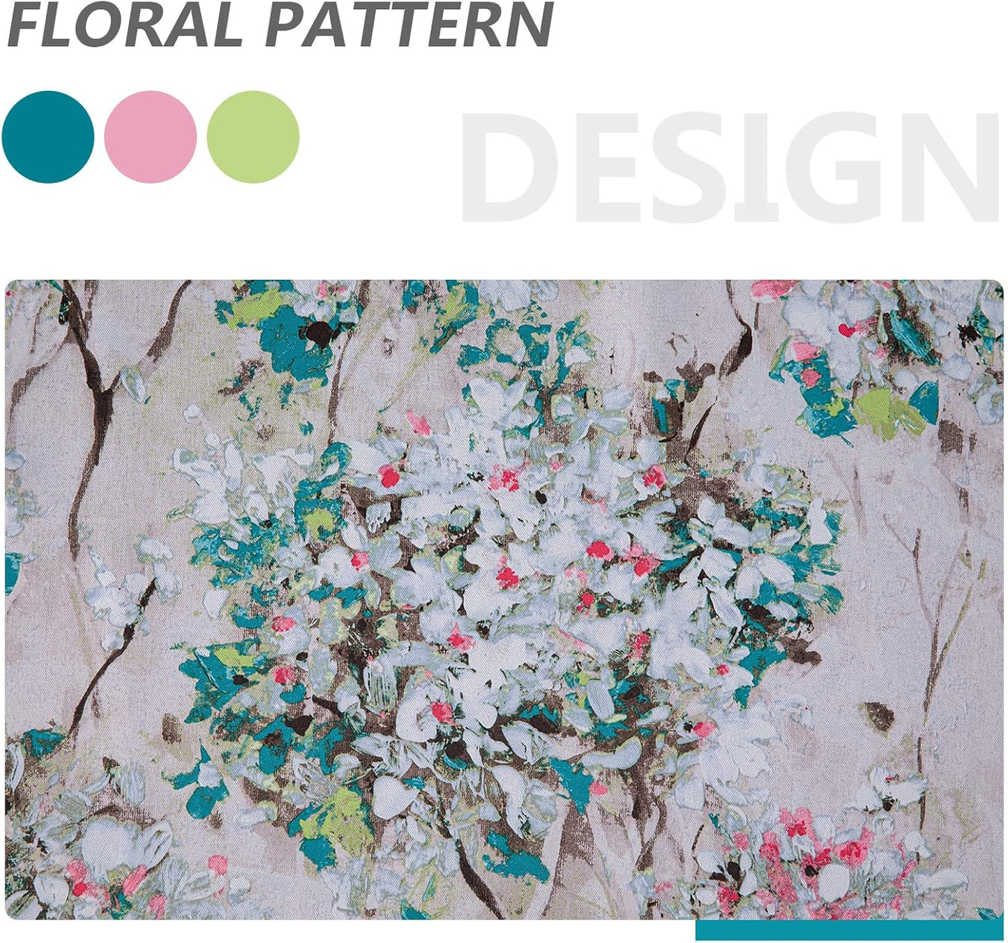 Floral Blackout Curtains 84 Inches Long 2 Panels Pink and Blue Floral Thermal Insulated Ink Vintage Flower Printed
