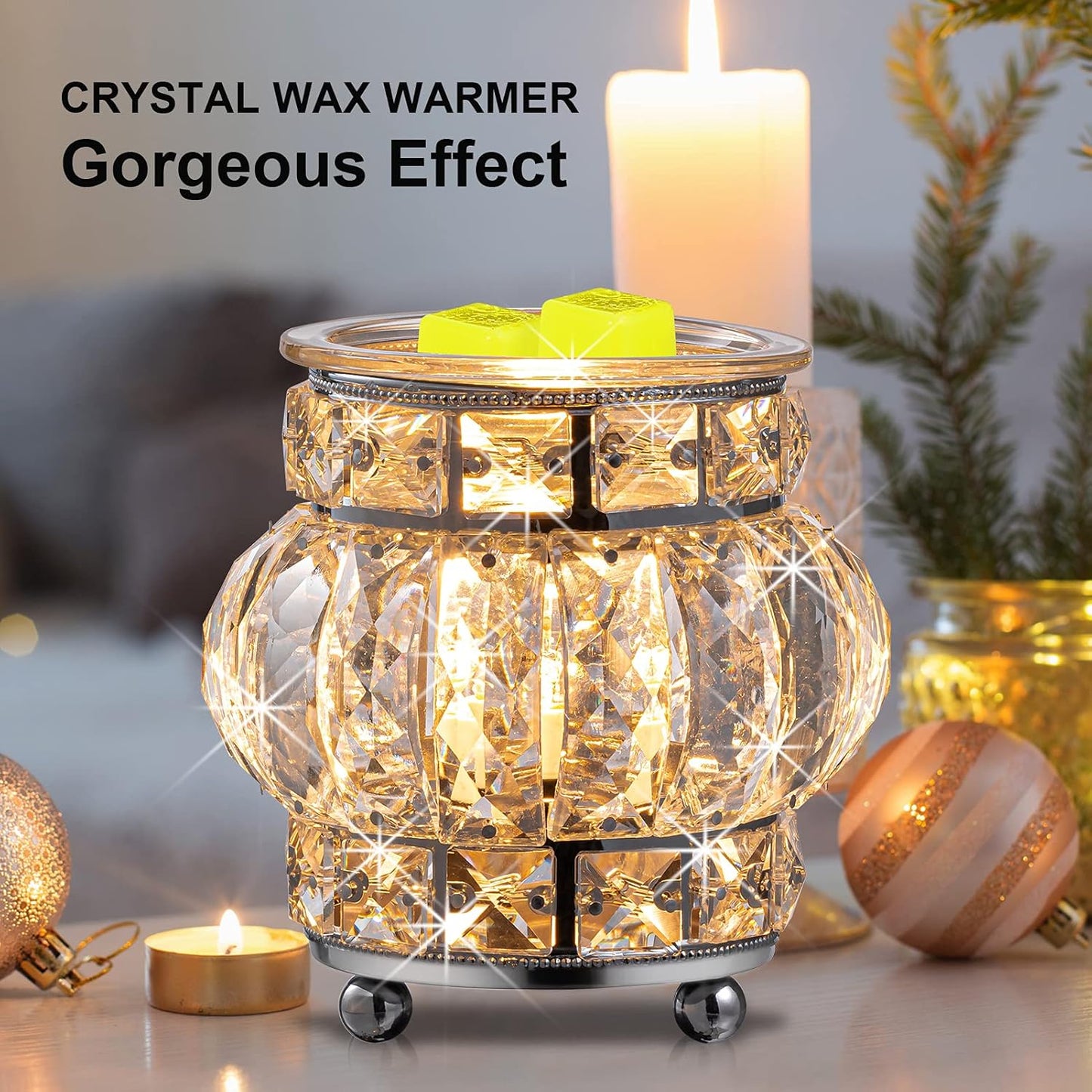 Electric Wax Melt Warmer Wrought Iron Crystal Oil Burner for Home (Silver)