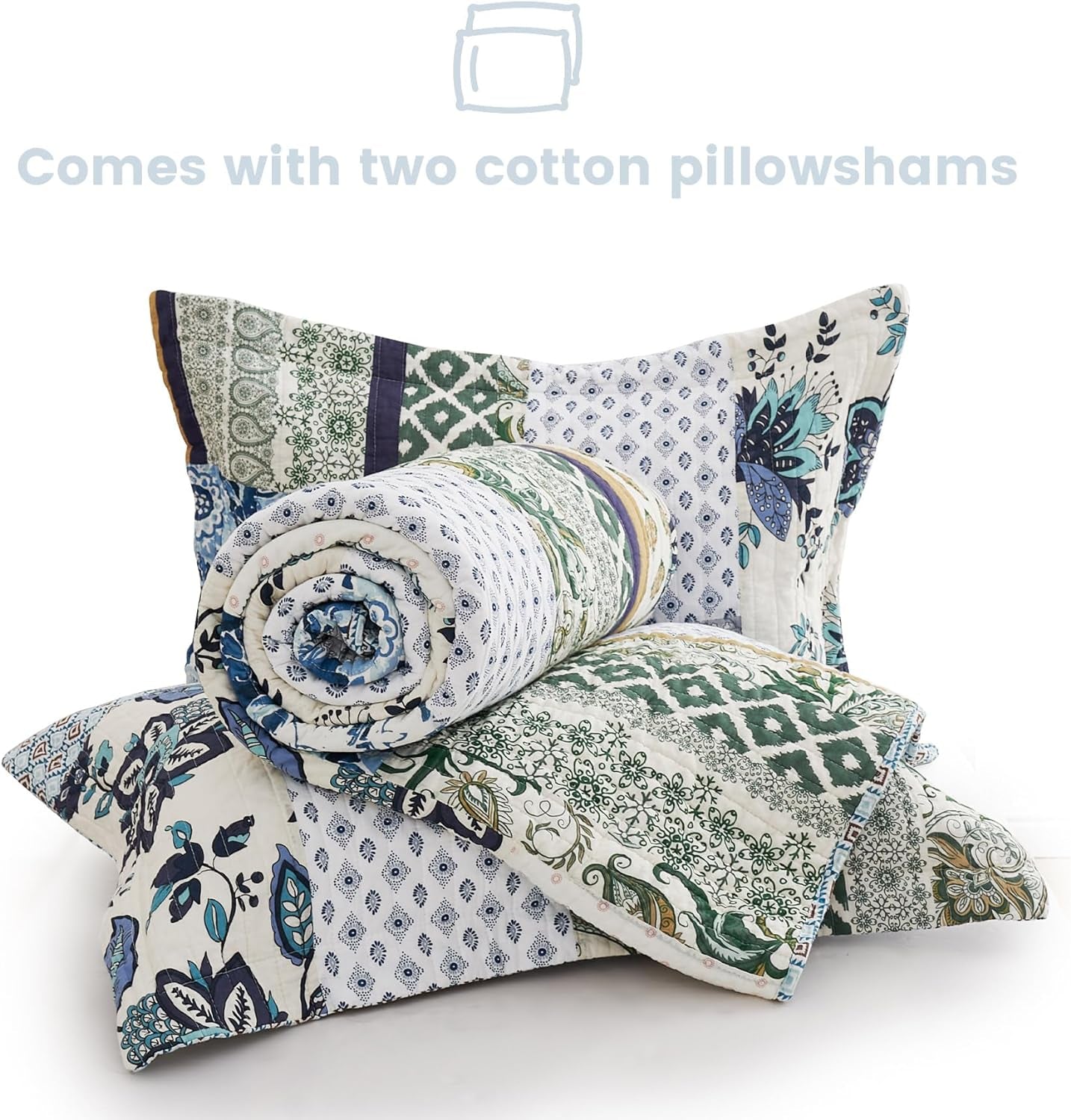 King Size Comforter Set- Green Sage Cotton Quilt, (98 * 106 Inch)