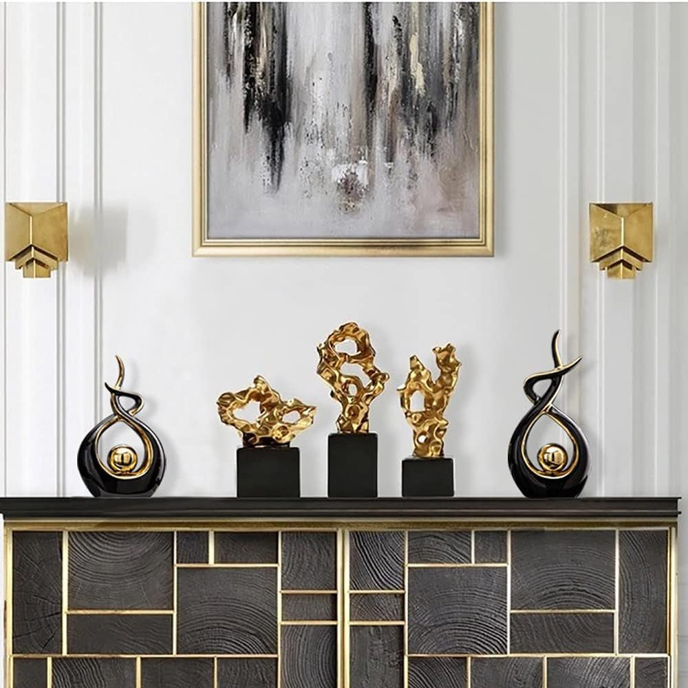 Home Decor Modern Abstract Art Ceramic Statue (Black and Gold)