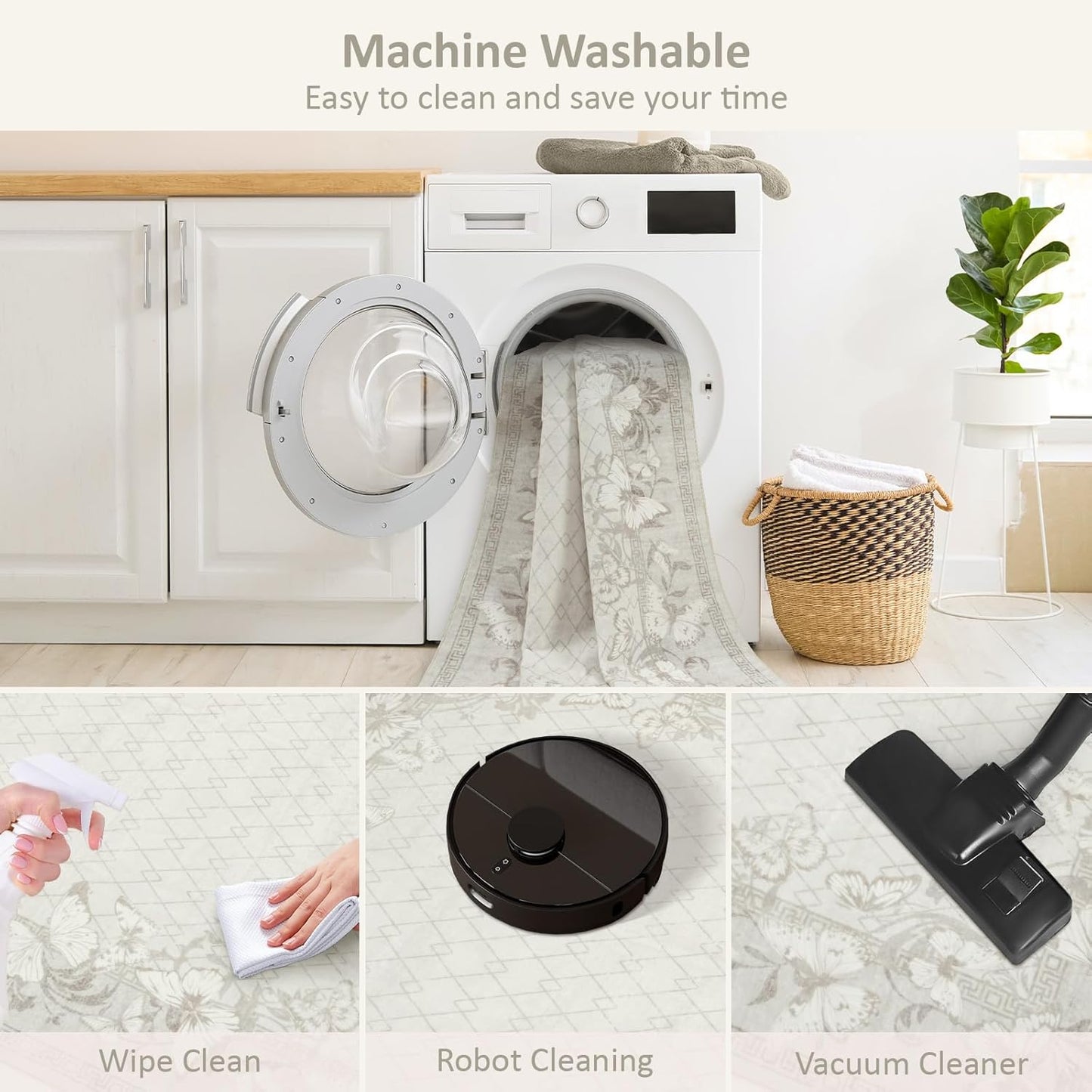 Runner Rug Non-Slip 2X6, Washable Butterfly Beige Rug Runners for Hallways, (Beige,2'X6')