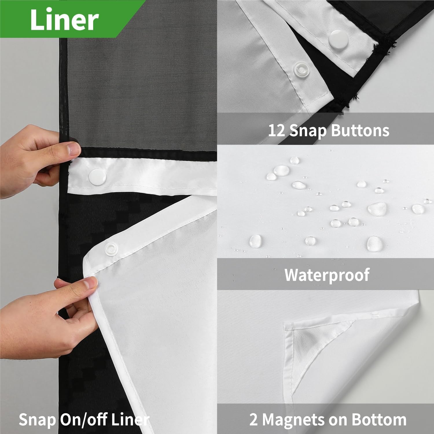 No Hook Tufted Chevron Striped Shower Curtain with Snap-In Fabric Liner Set-71Wx74H(72H), Black