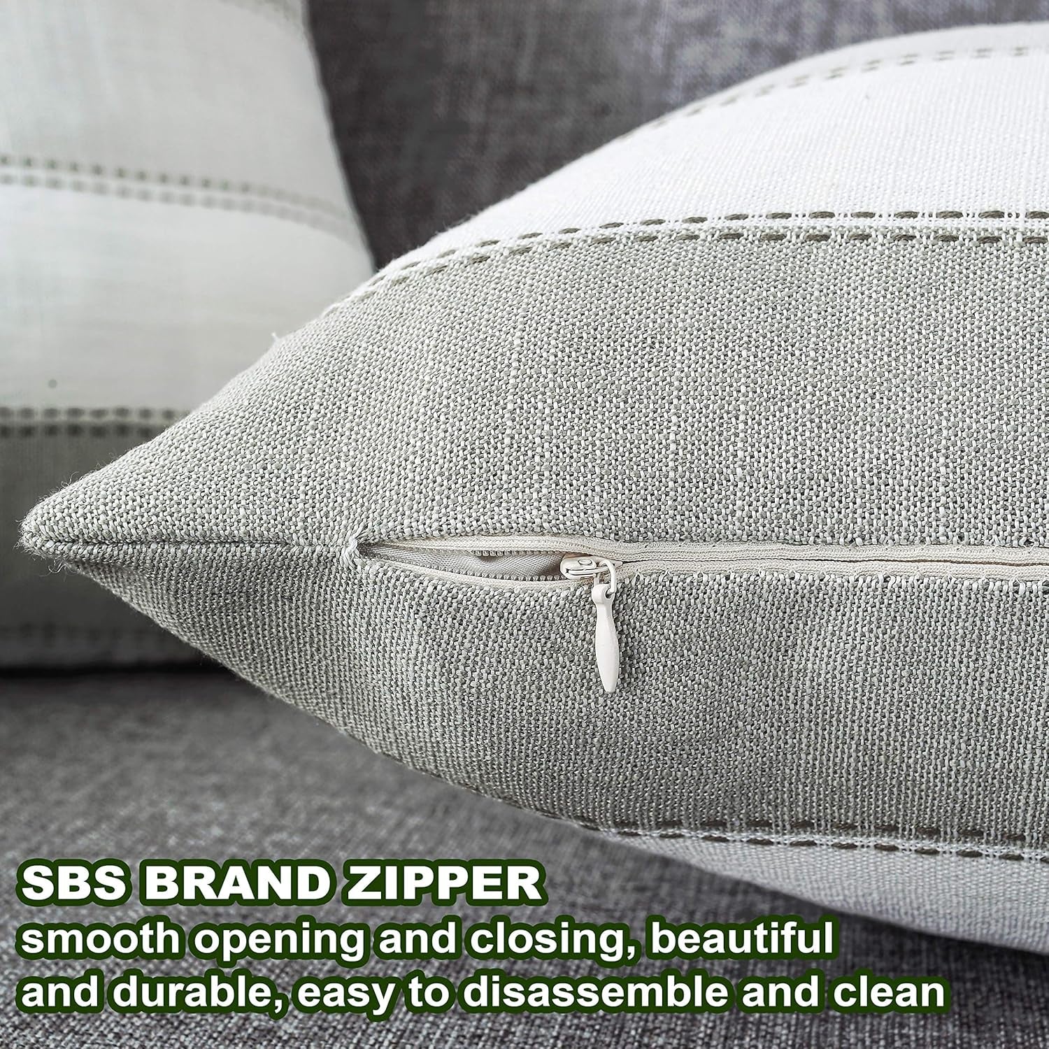 Pack of 2 Farmhouse Stripe Check Throw Pillow Covers Set 20X20Inch Dark Grey Beige