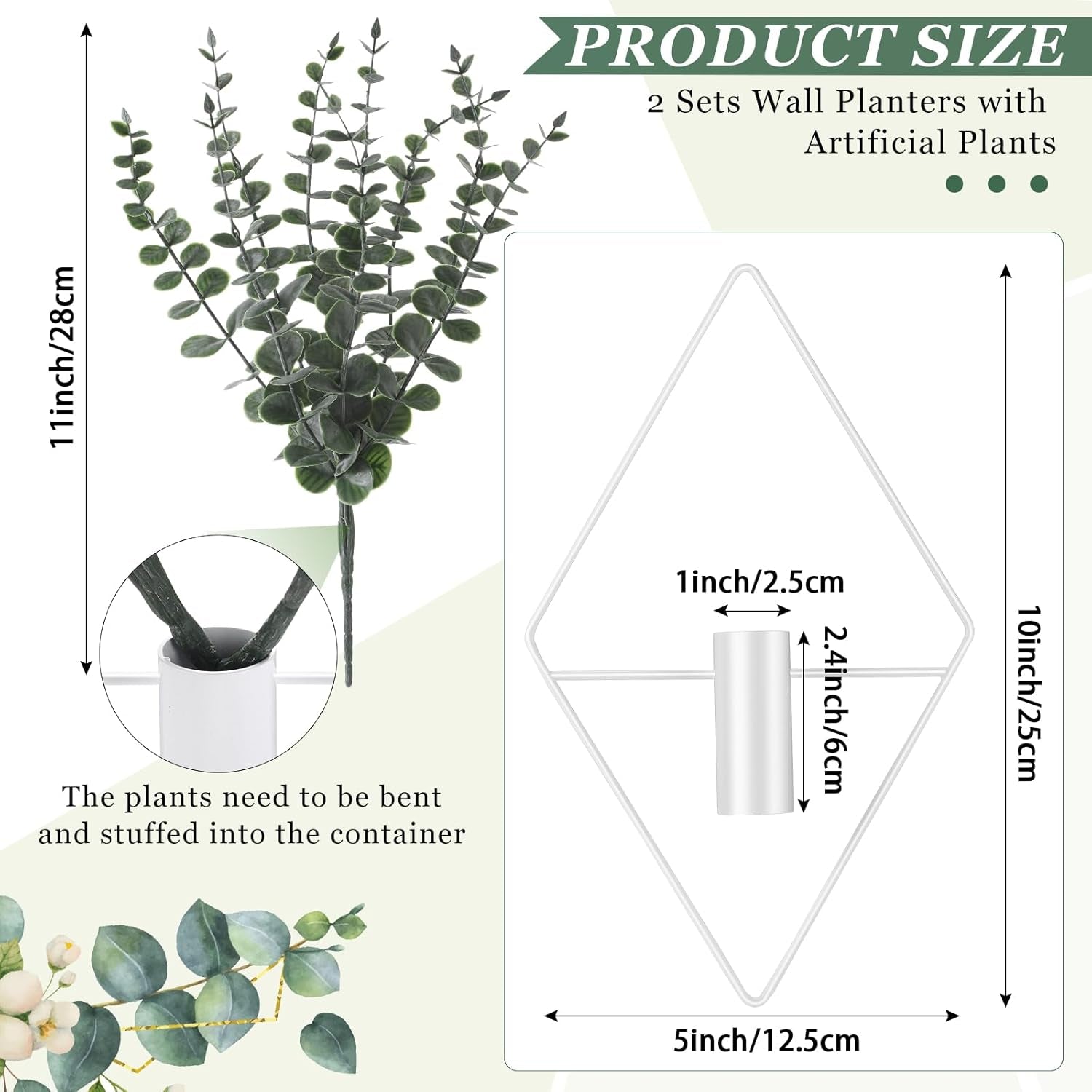 Hanging Planters with Artificial Eucalyptus, Metal Hanging Vase Indoor Plants, Modern Wall Decor (White,4 Pcs)
