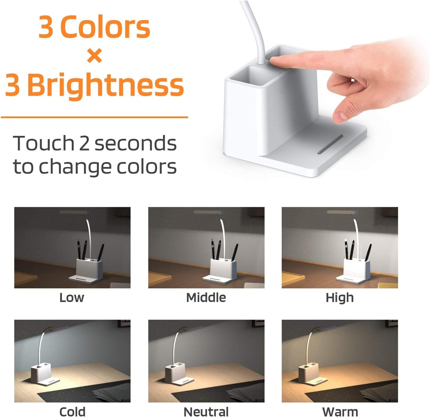 Rechargeable Small Desk Lamp for Study Table, White