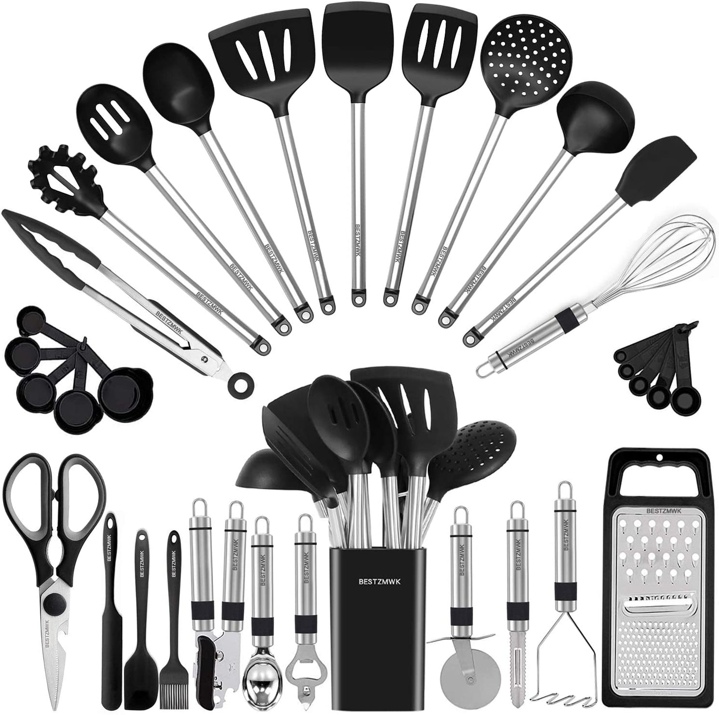 Kitchen Utensil Set-Silicone Cooking Utensils-33 Kitchen Gadgets & Spoons for Nonstick Cookware