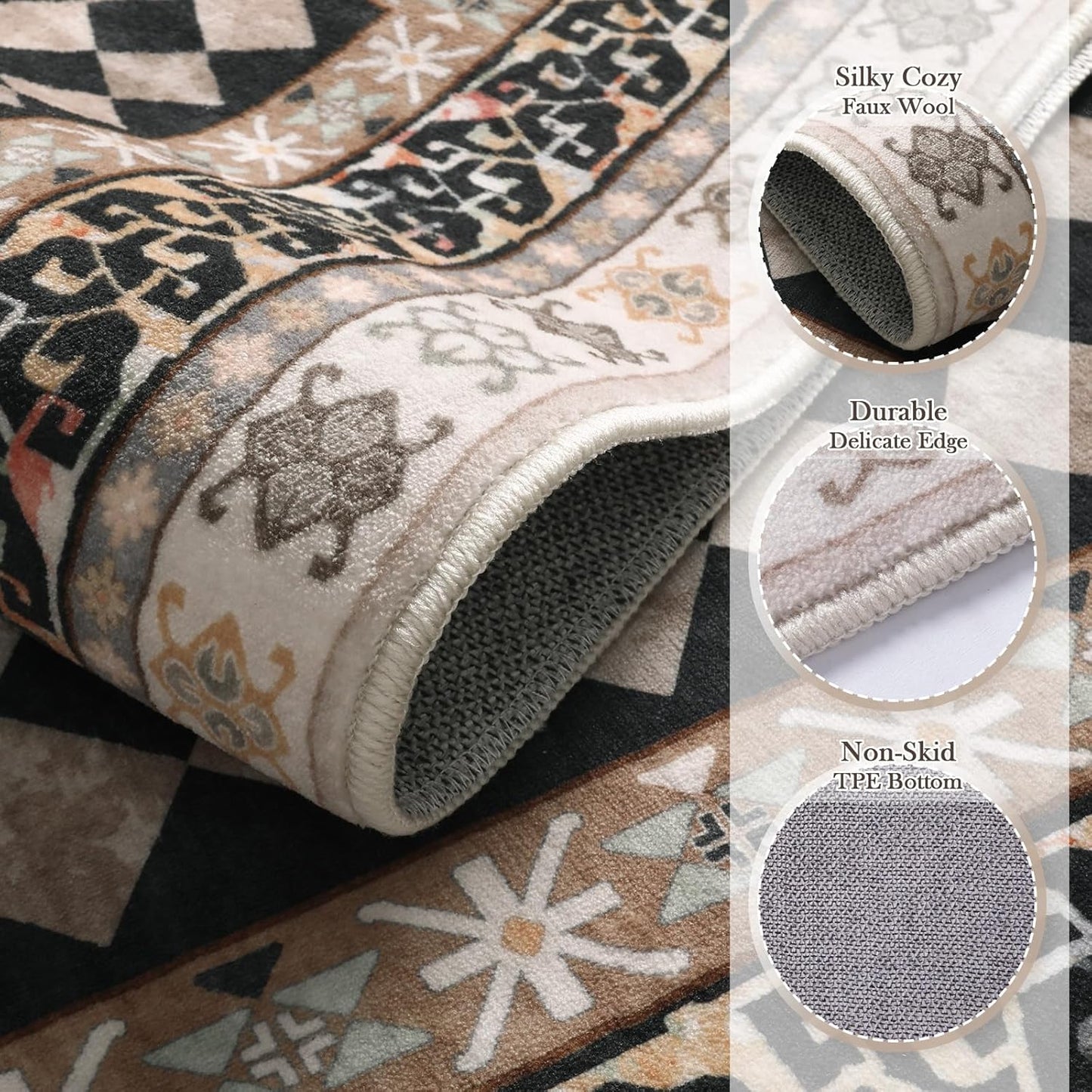 Washable Checkered 5X7 Area Rugs, Non-Slip Black and Brown (5X7)