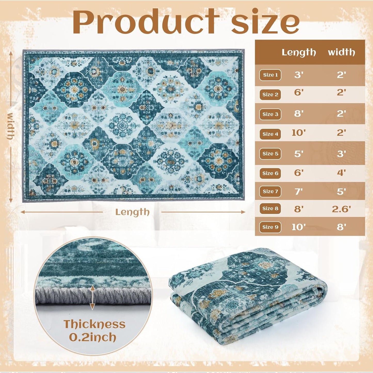 Area Rug, 5X7 Washable Boho Throw Rugs, Moroccan Trellis Bohemian Turquoise Ultra Soft- Teal/Multi