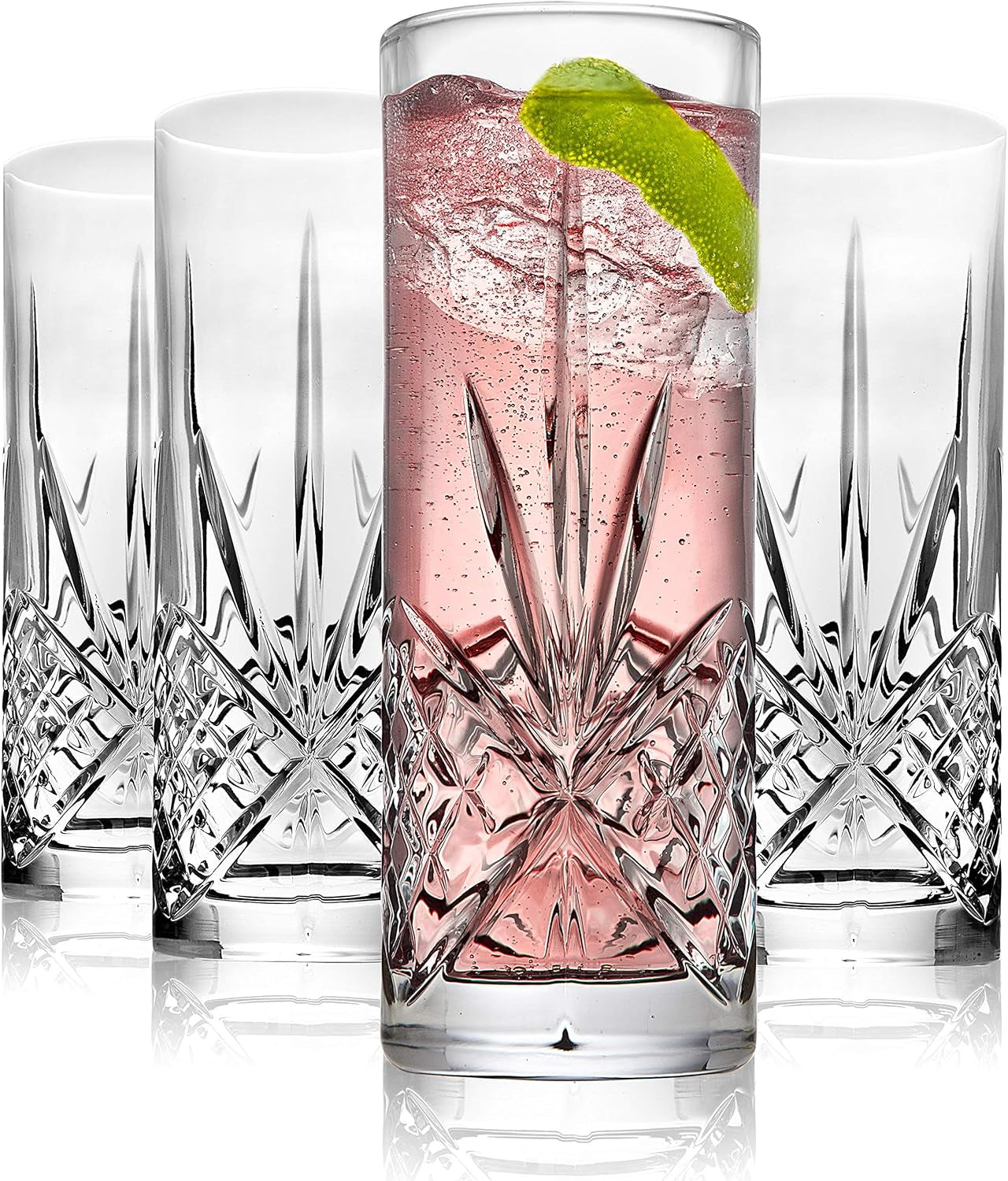 Tall Beverage Glasses Collins All Purpose Drinking Glasses- Dublin Collection, SET of 4