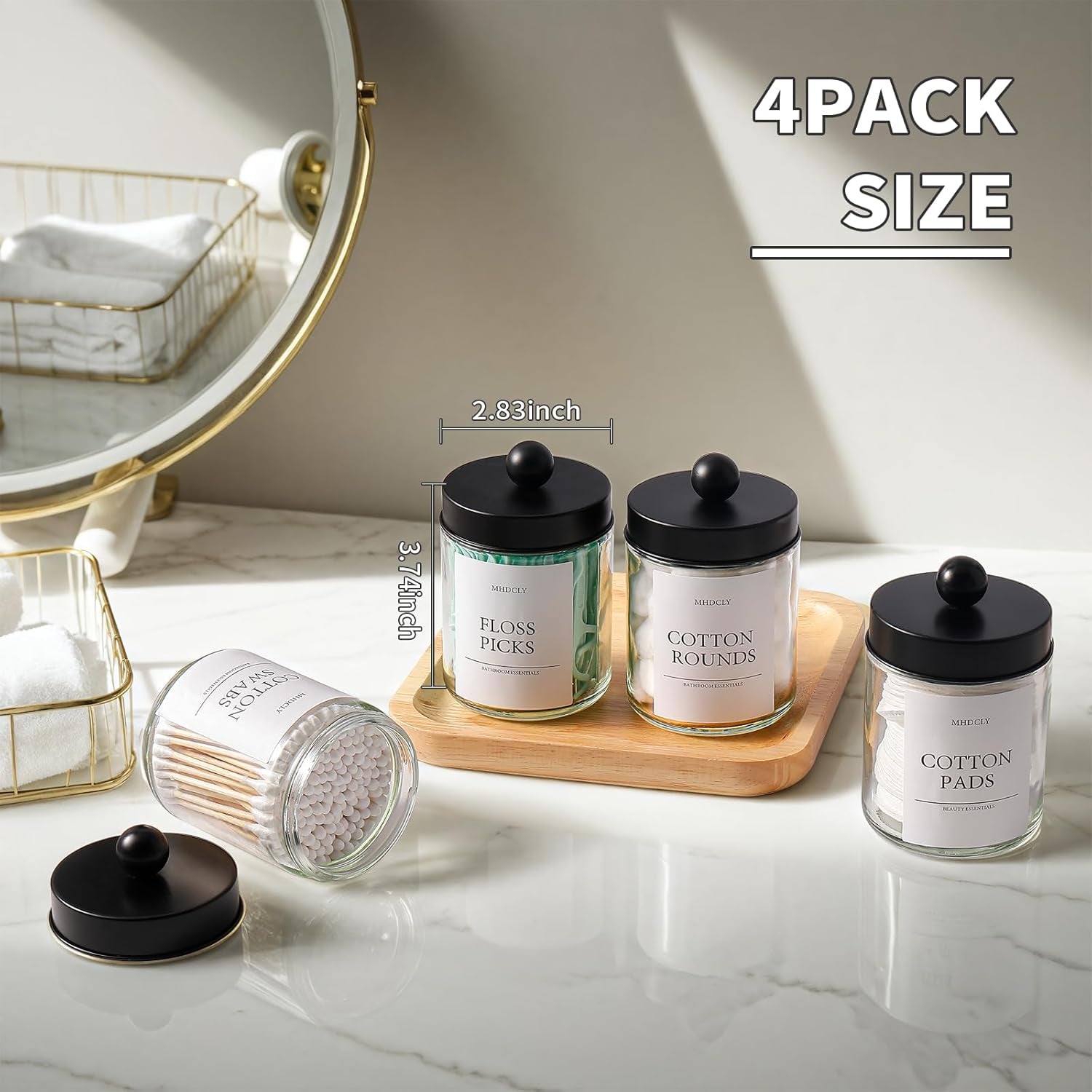 Bathroom Organizers and Storage,4 Pack Bathroom Accessories, (Black Lids)