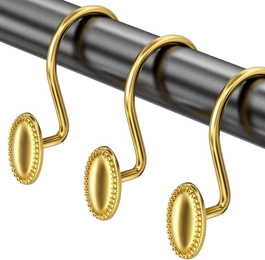 Gold Shower Curtain Hooks, 12PCS Rust Proof Shower Curtain Rings, Decorative Modern Shower Curtain Hangers