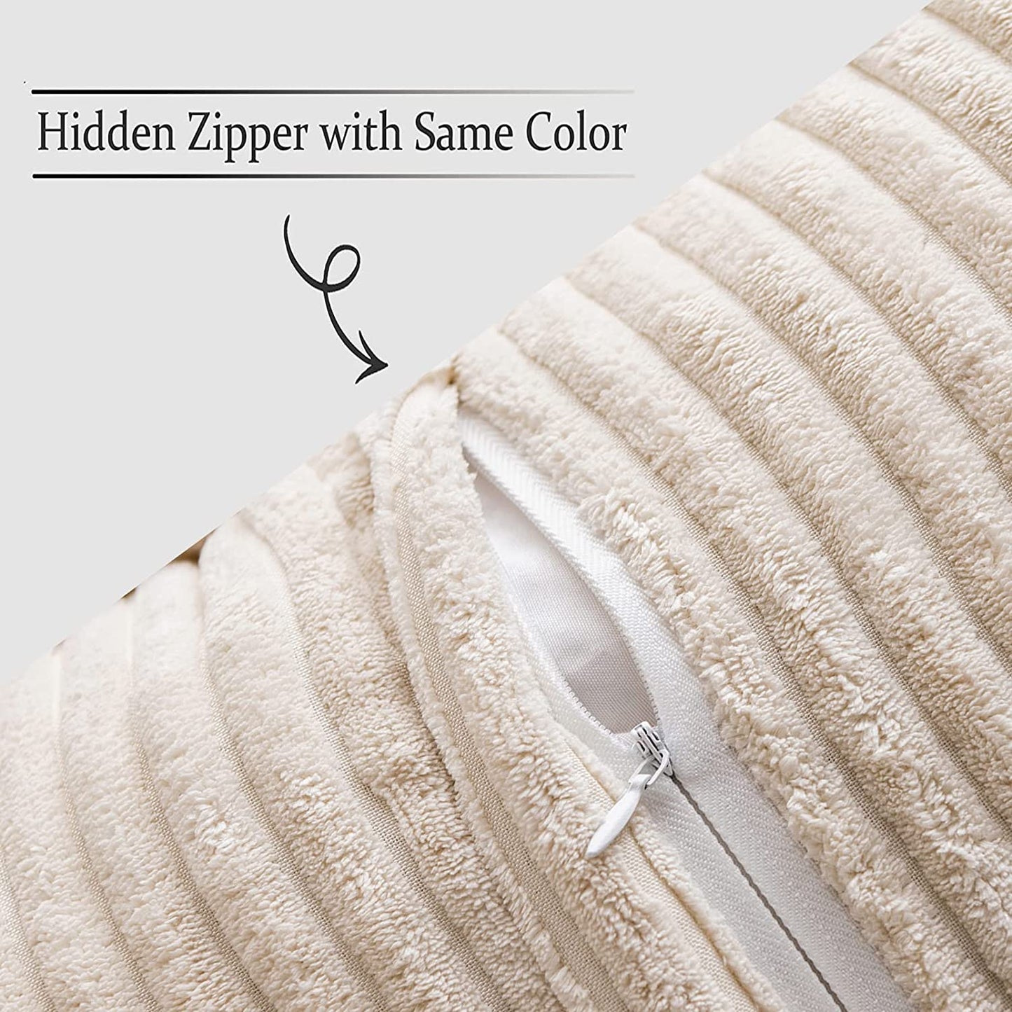 Corduroy Pillow Covers with Splicing Set of 2,18X18 Inch, Beige