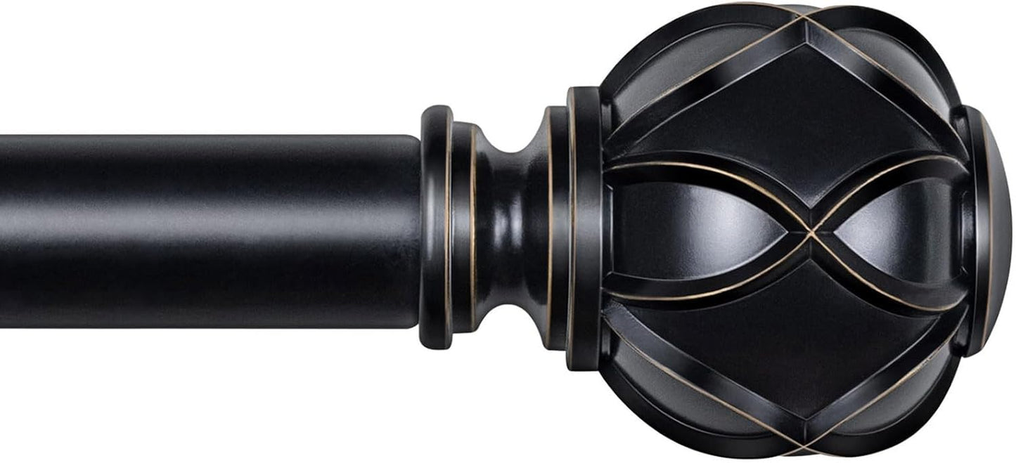 Black Curtain Rod 32 to 58 Inch(2.6-4.8Ft), Adjustable Heavy Duty Curtain Rods for Windows 28 to 48 Inch, 7/8 Inch Drapery Rods with Decorative Netted Texture End