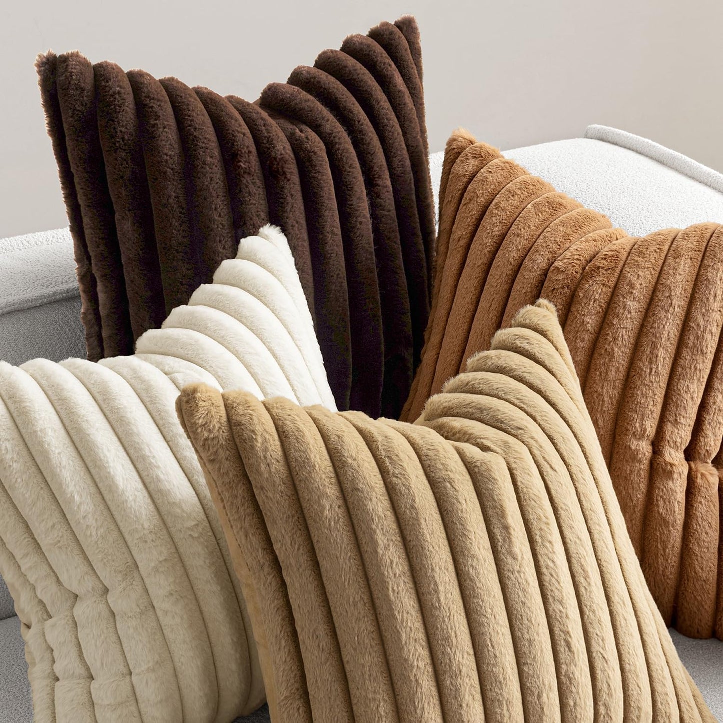 Faux Fur Plush Decorative Throw Pillow Covers 18X18 Set of 4,Brown