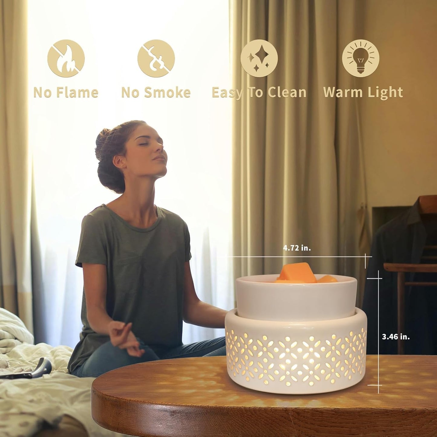 Ceramic Wax Melt Warmer - LED Night Light Candle Wax Warmer for Scented Wax, Electric Fragrance Wax Melter for Home