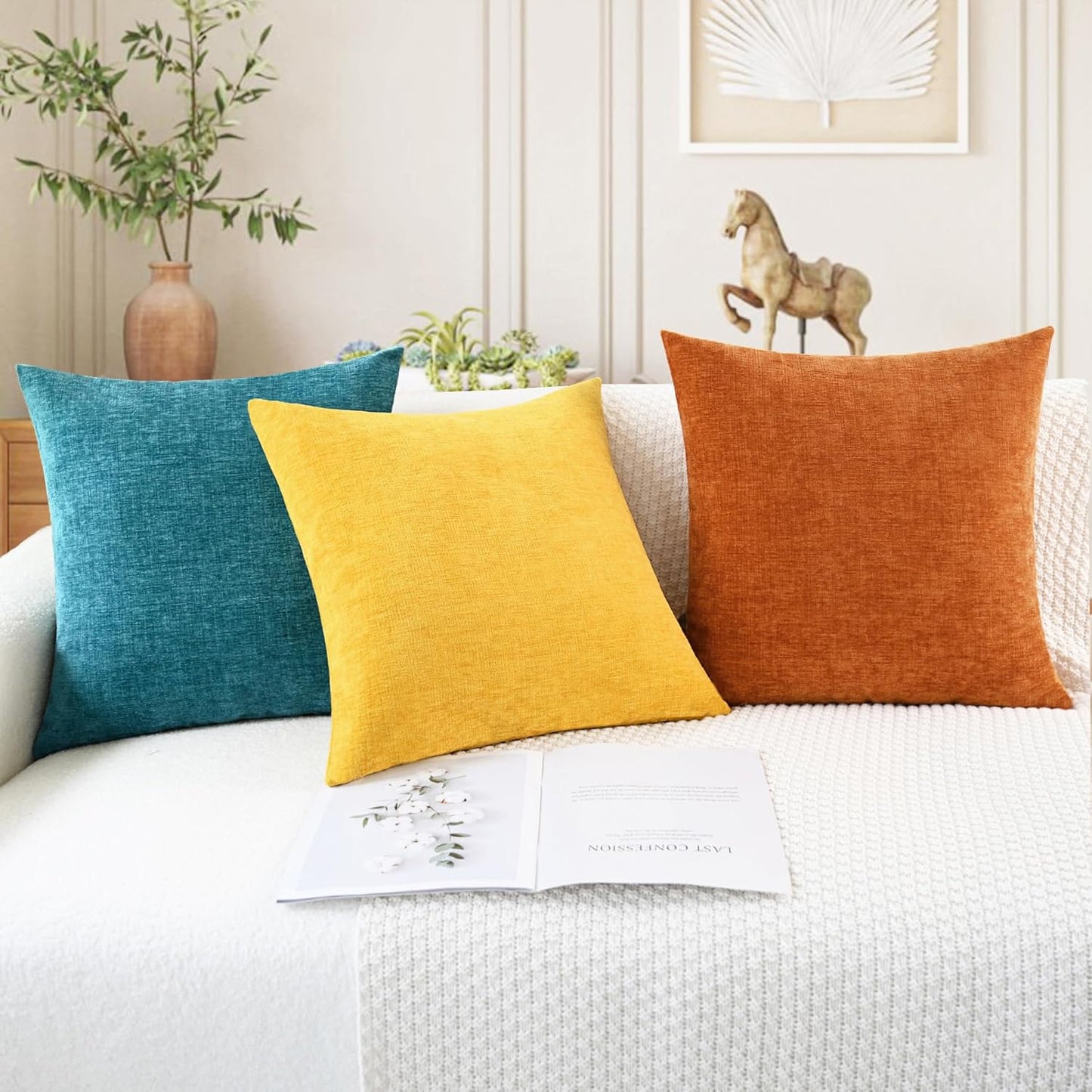 Throw Pillow Covers Decorative 12 X 20 Inches Pack of 2 Cozy Chenille Cushion Cases Mustard Yellow