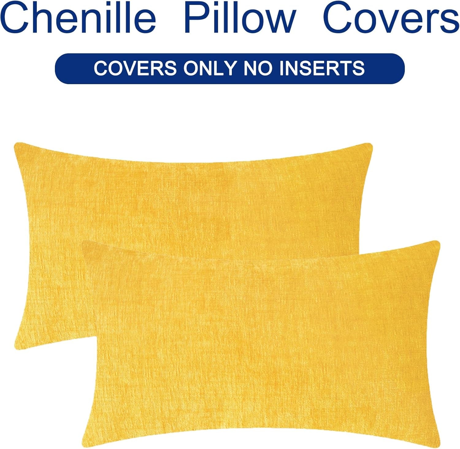 Throw Pillow Covers Decorative 12 X 20 Inches Pack of 2 Cozy Chenille Cushion Cases Mustard Yellow