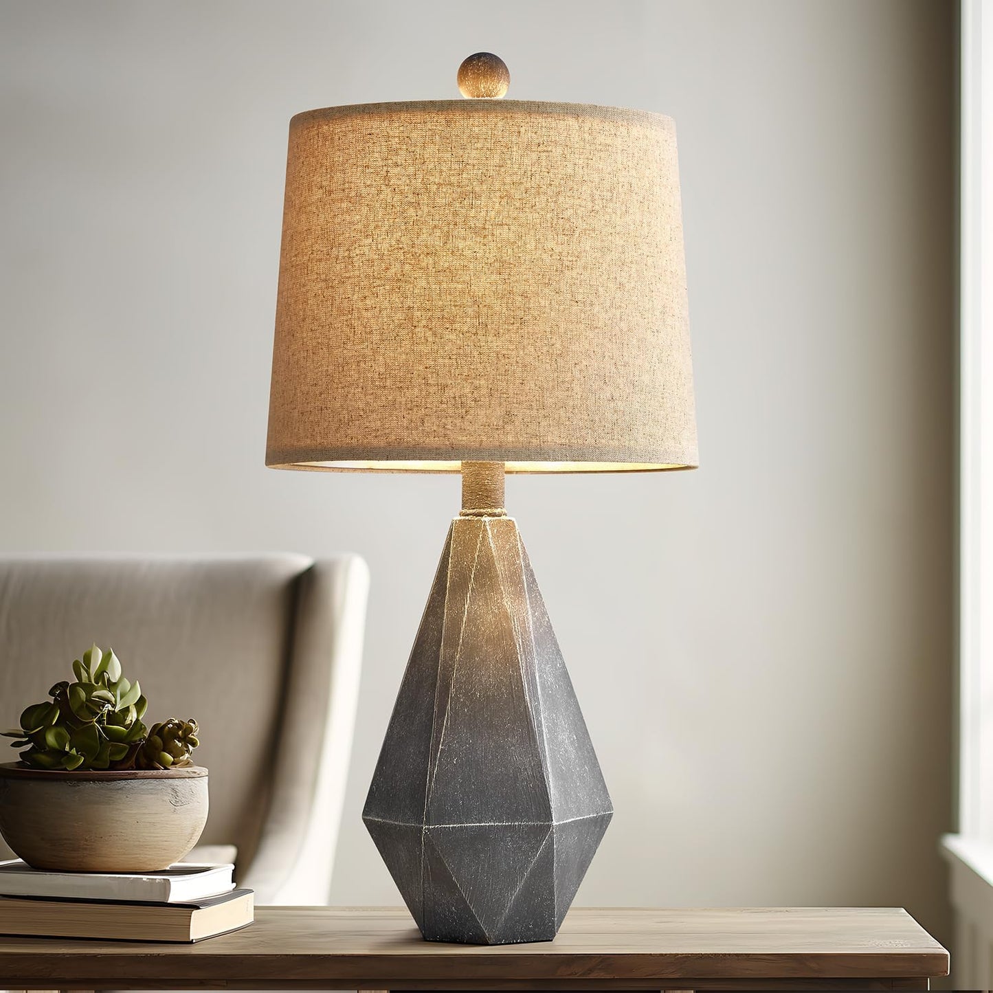 Rustic Farmhouse Side Table Lamp, Sets of 2, Deep Grey Contemporary Classic Lamp, 20.25"