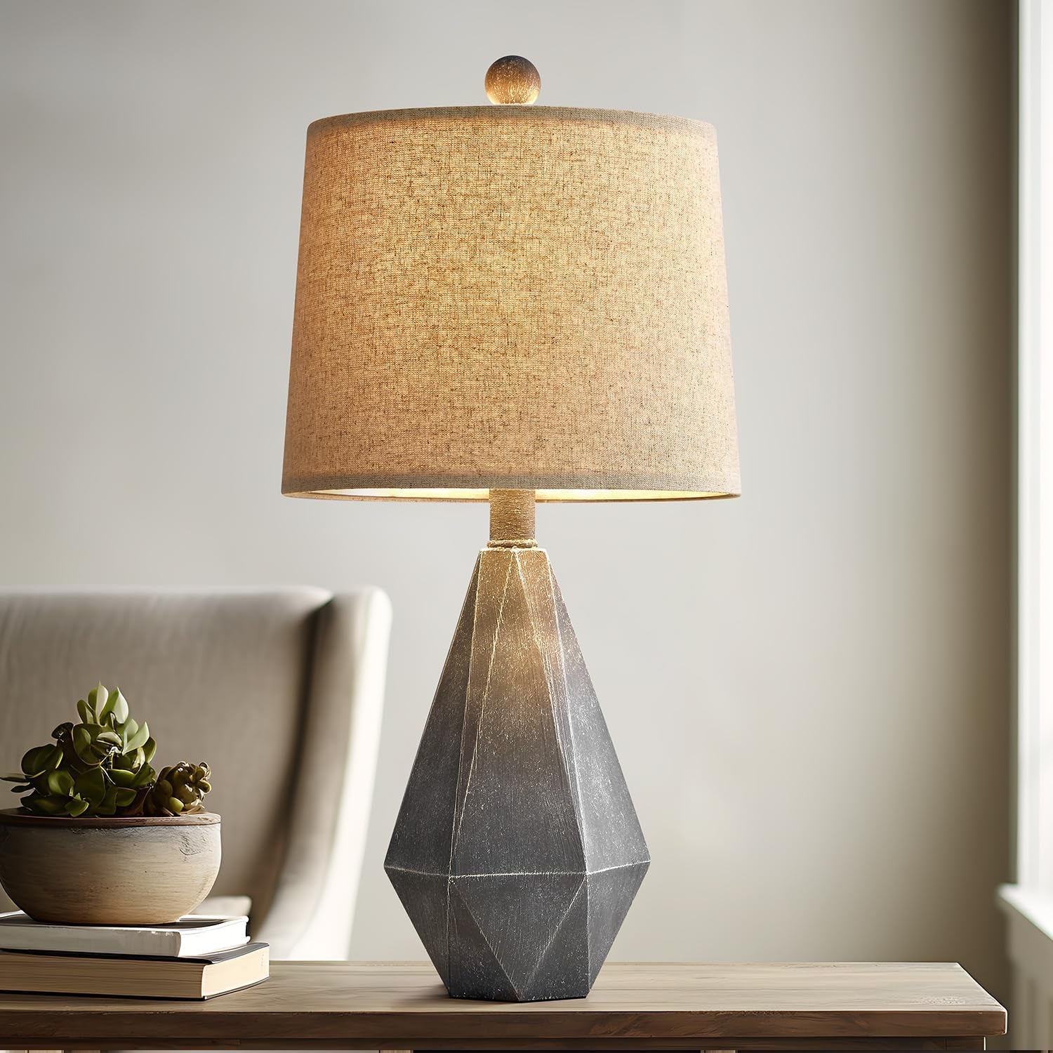 Rustic Farmhouse Side Table Lamp, Sets of 2, Deep Grey Contemporary Classic Lamp, 20.25"