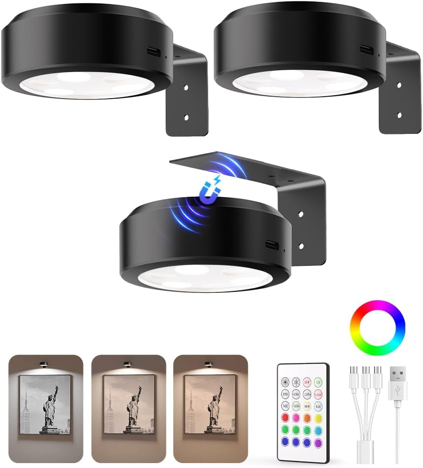 Picture Lights for Wall,2000Mah Rechargeable Battery Magnetic Poster Lights with 3 Color Temps(3 Pack)