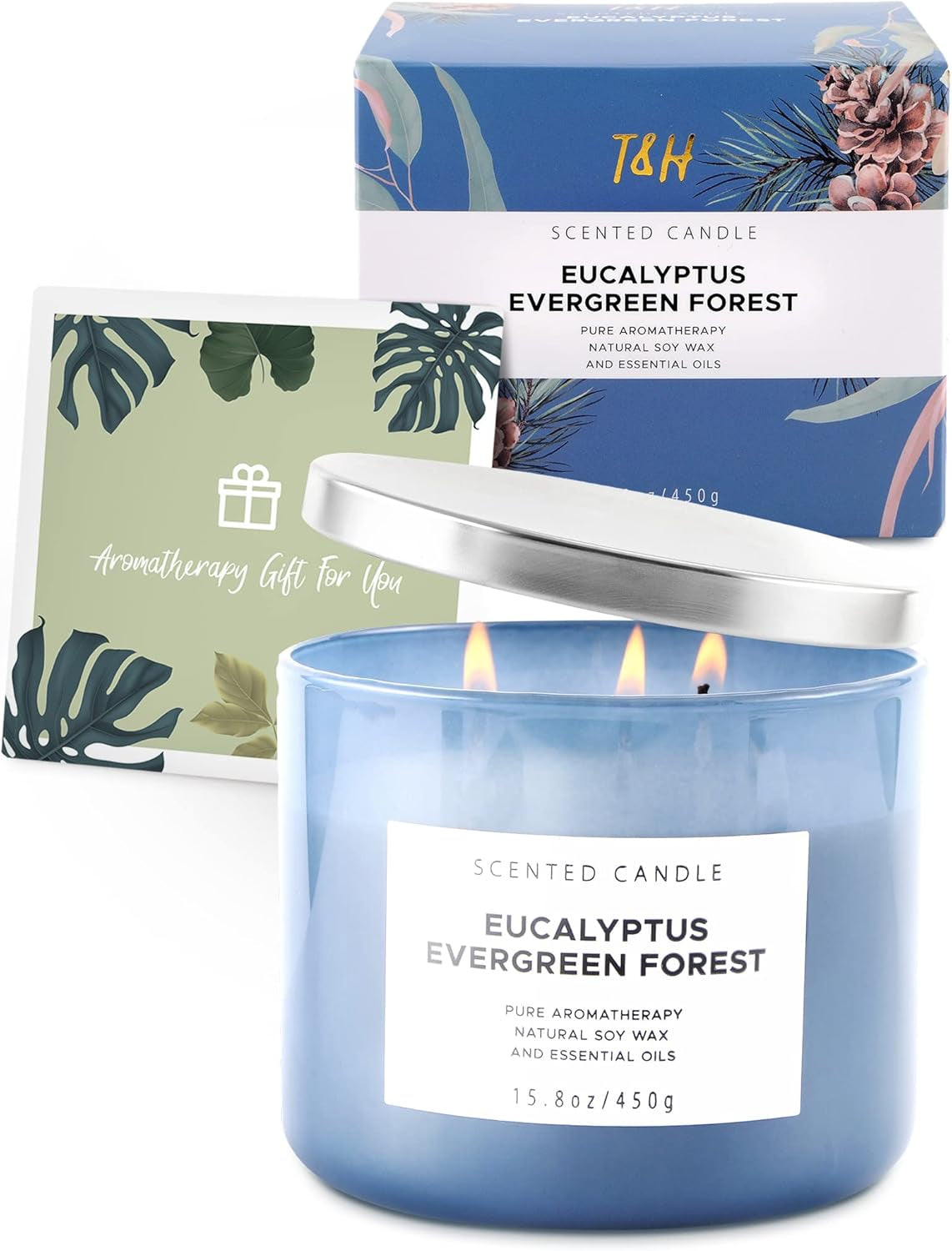 Eucalyptus Evergreen Forest Luxury 3 Wick Winter Pine Candle,15.8 Oz