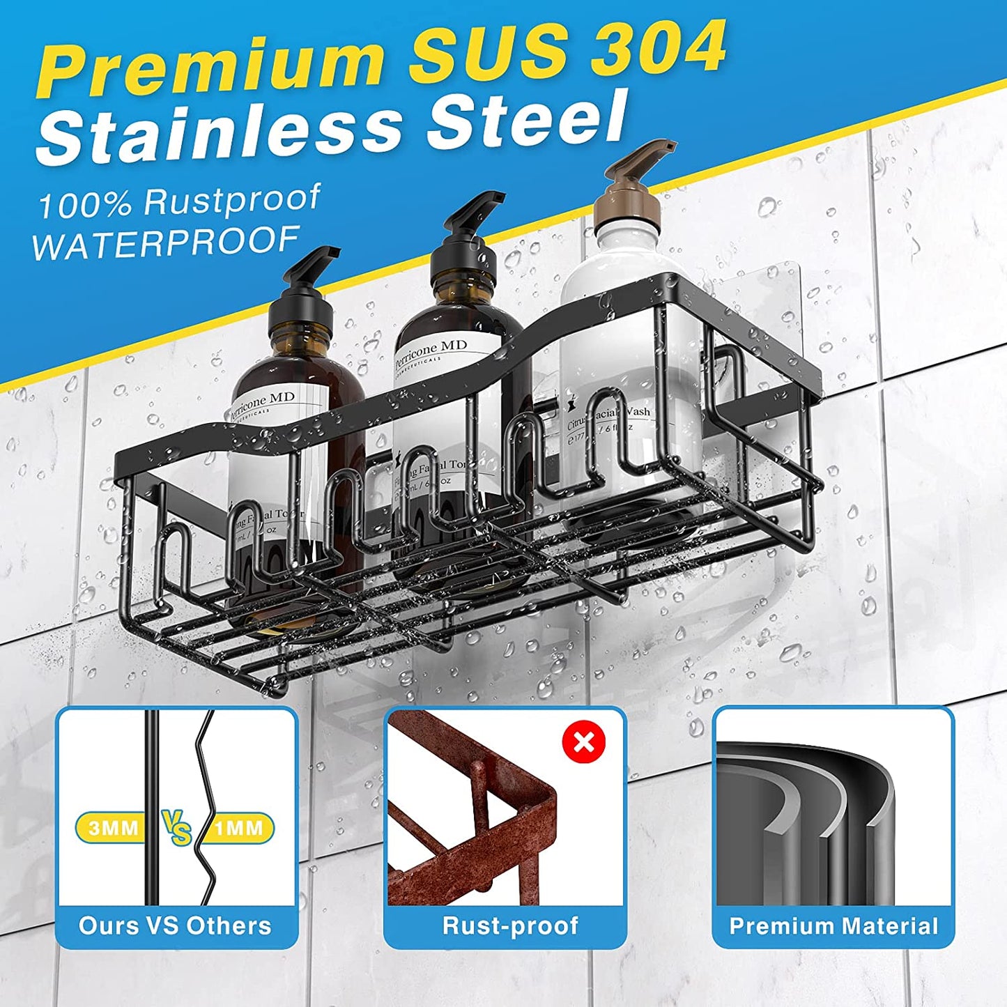 Adhesive Shower Caddy, 5 Pack Rustproof Stainless Steel Bath Organizers