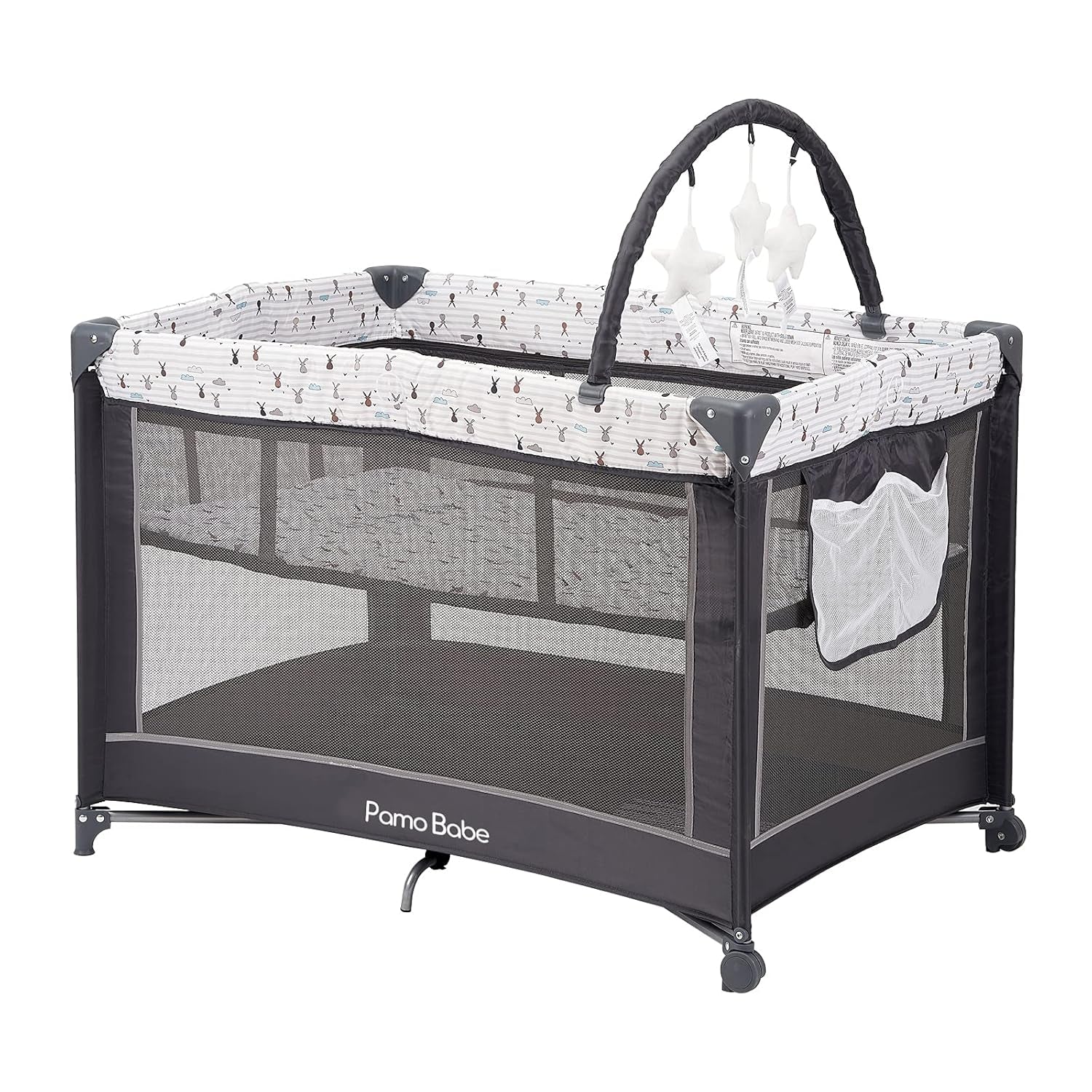 Portable Playard,Sturdy Play Yard with Padded Mat and Toy Bar with Soft Toys