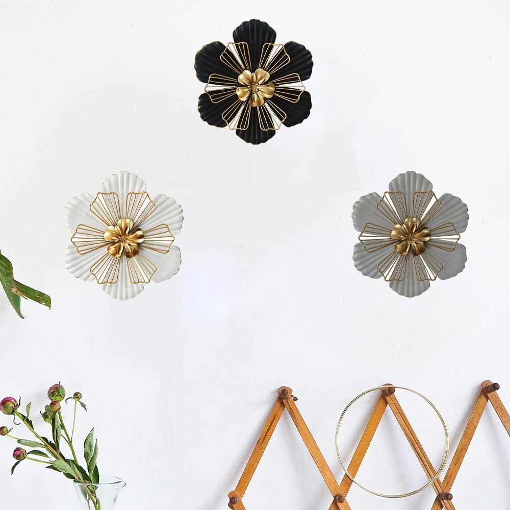 8 Inch Large Metal Flower Wall Art Multiple Layer Home Decor for Outdoor Bedroom Living Room Office Garden Set of 3