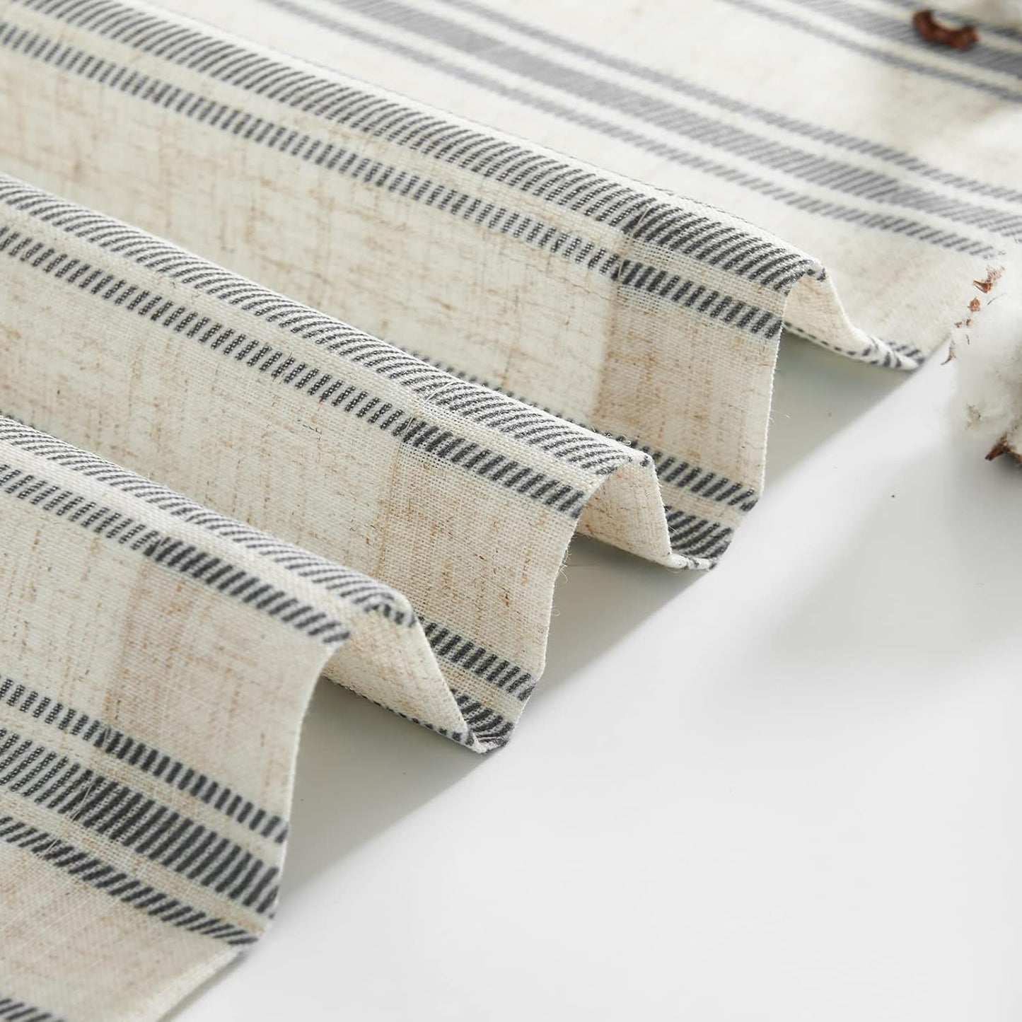 Linen Striped Kitchen Curtains 24 Inch Farmhouse Small Cafe Curtains Balanced Stripe Half Window, 2 Panels Black on Beige