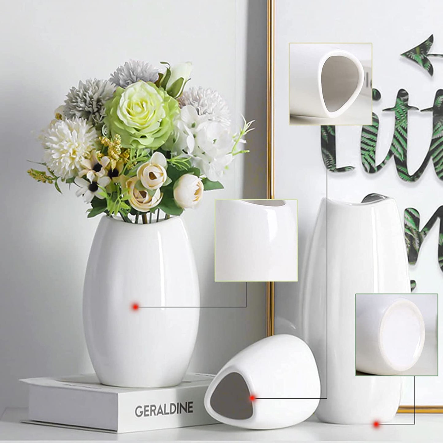 Ceramic Vase Set of 3 Flower Vases for Home Decor, Modern White Vase for Centerpieces, Ideal Shelf Decor/Table/Living Room Home Decor/White