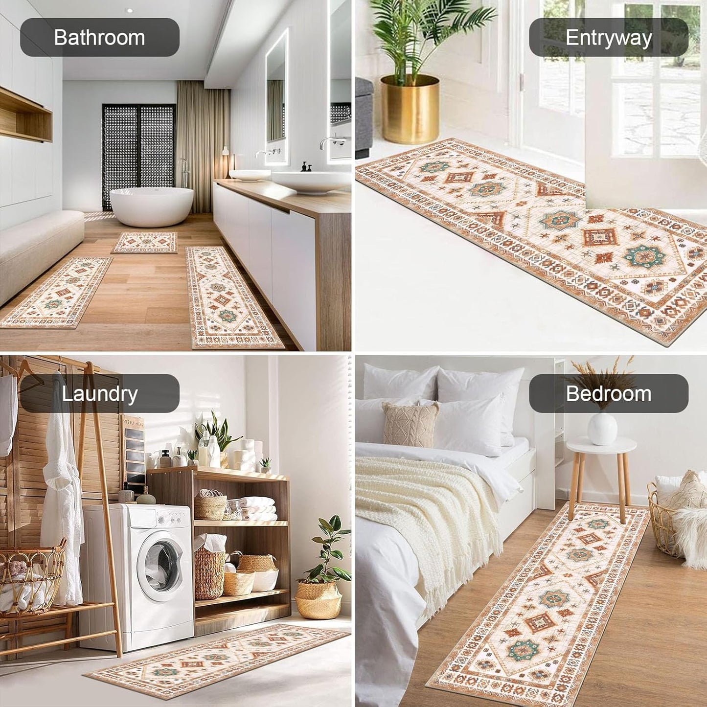 HEBE Boho Kitchen Rug Sets, 3 Piece with Runner, Non-Slip