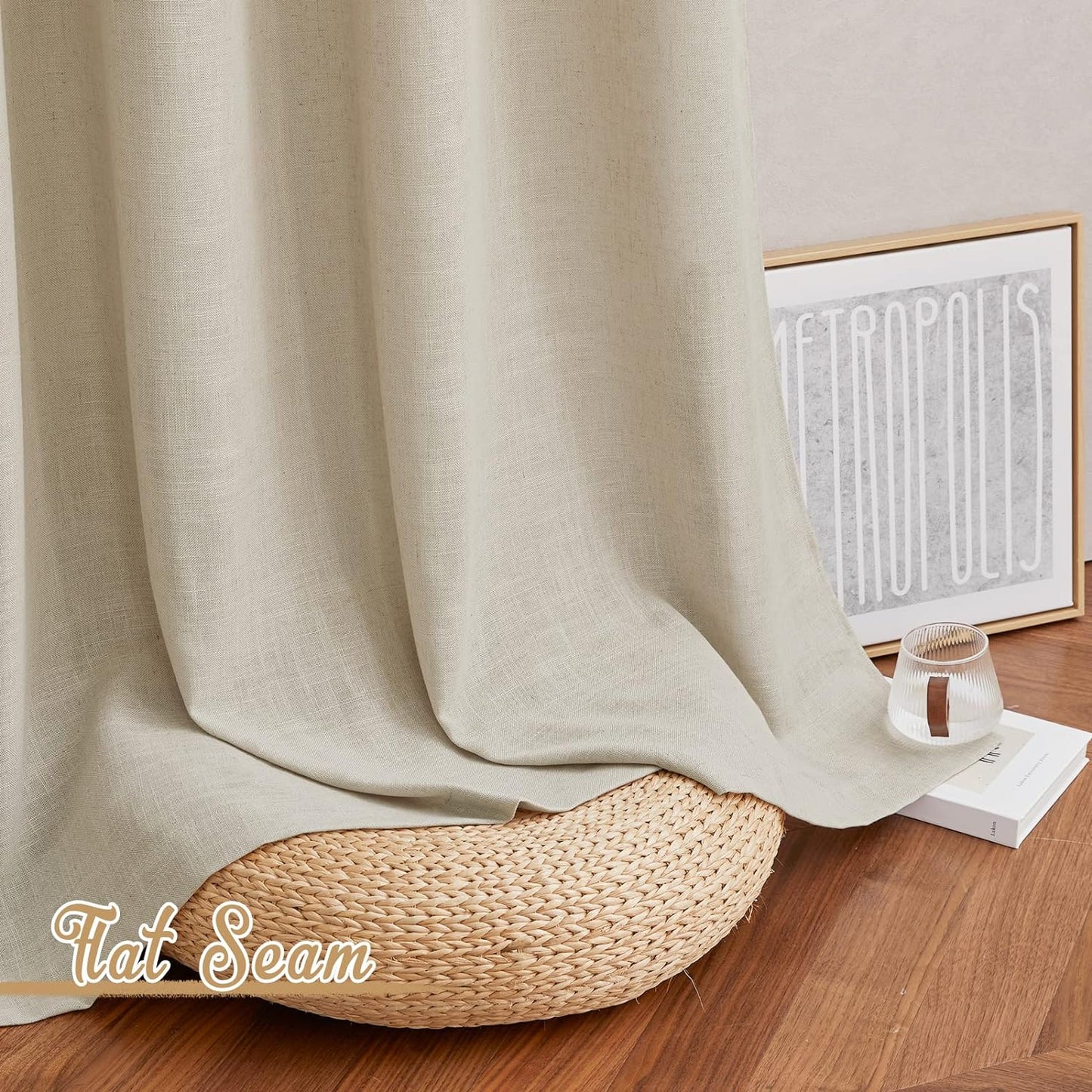 Linen Light Taupe Curtains, Rod Pocket & Back Tab Flax Linen Window Treatments Privacy Vertical Drapes with Light Filtering, W52 X L84, 2 Panels