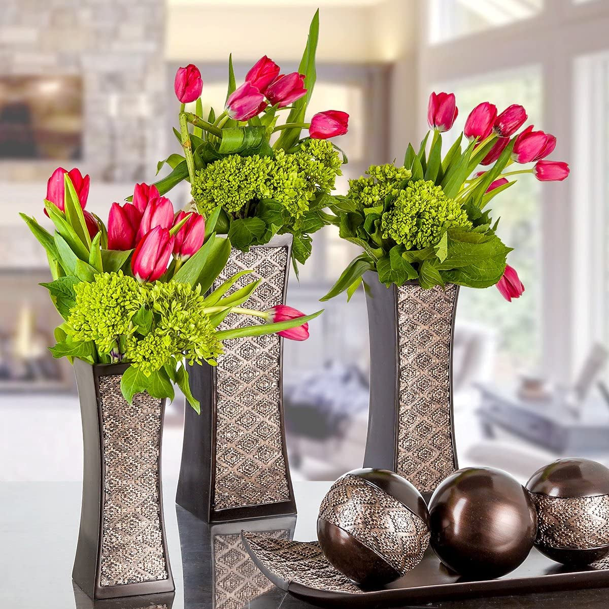 Dublin Home Decor Bowl and Orbs Set - Coffee Table Decor - Centerpiece Table Decorations for Living Room Decor - Decorative Accents Bowl with Spheres Balls for Dining Table Decor Brown