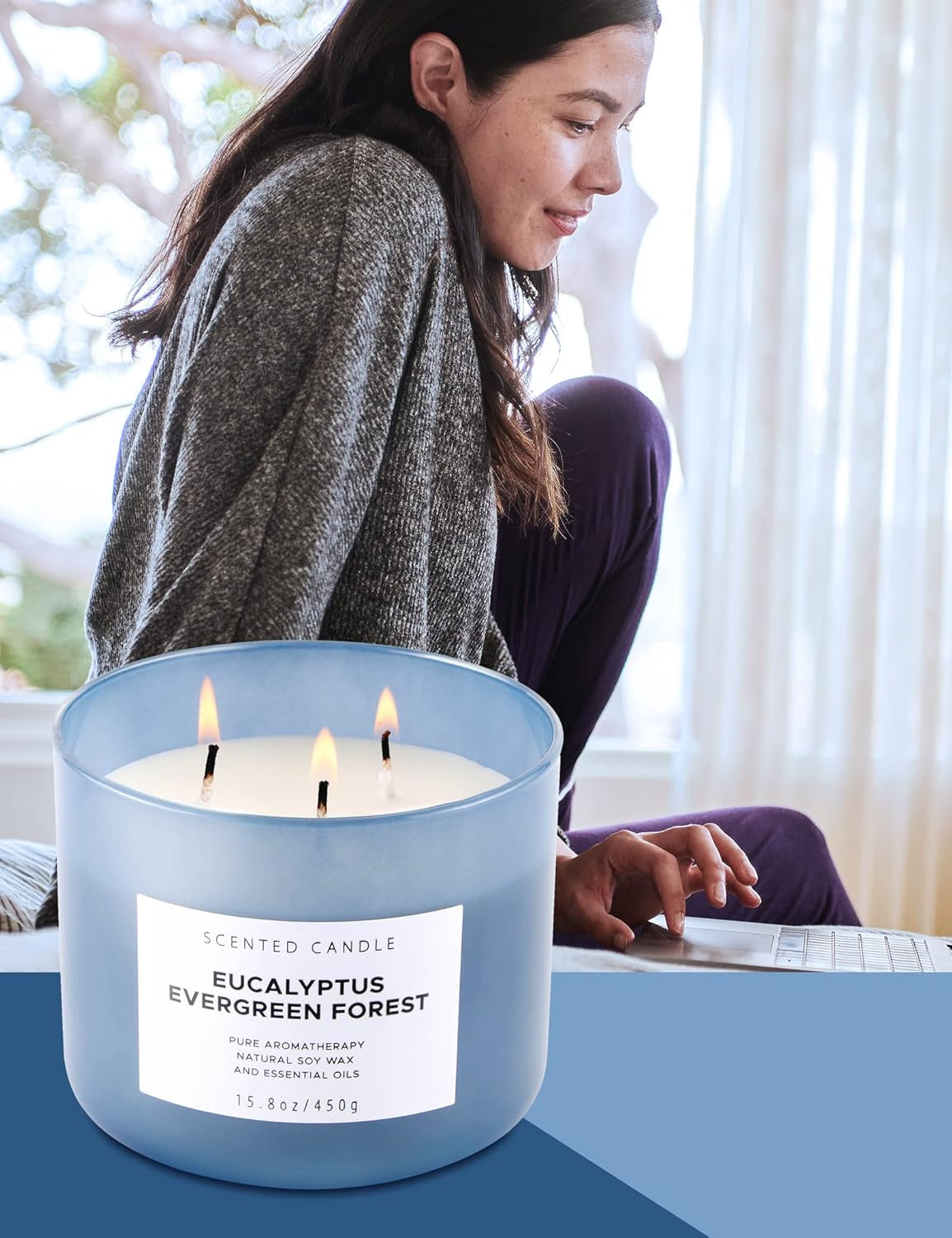 Eucalyptus Evergreen Forest Luxury 3 Wick Winter Pine Candle,15.8 Oz