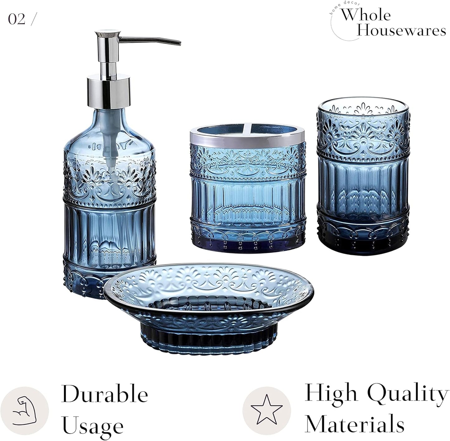 4-Piece Decorative Blue Glass Bathroom Decor Accessories Set