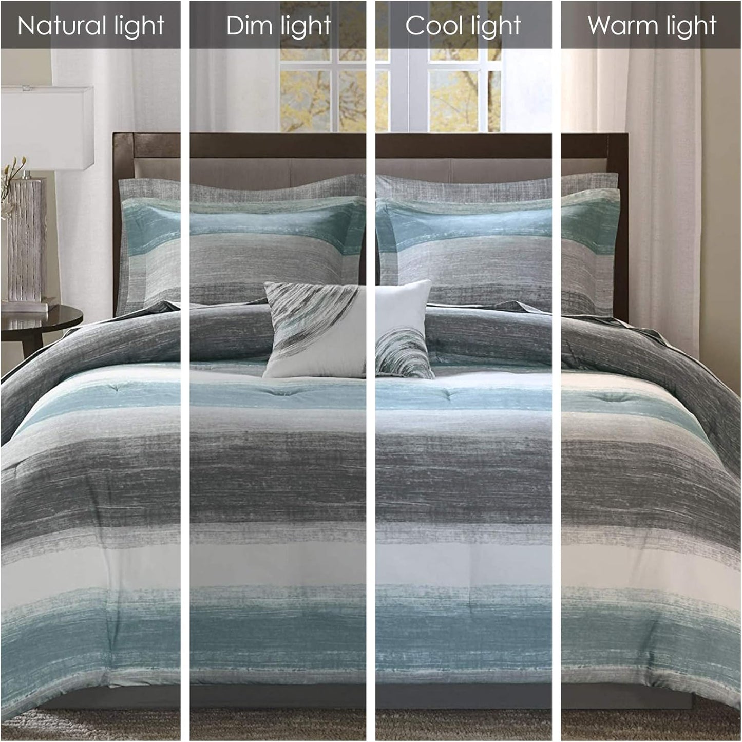 Essentials Cal King Comforter Set, Bed in a Bag, Watercolor Print Coastal Comforter & Chambray Cotton Sheet Set (104 in X 92 In) 9 Piece