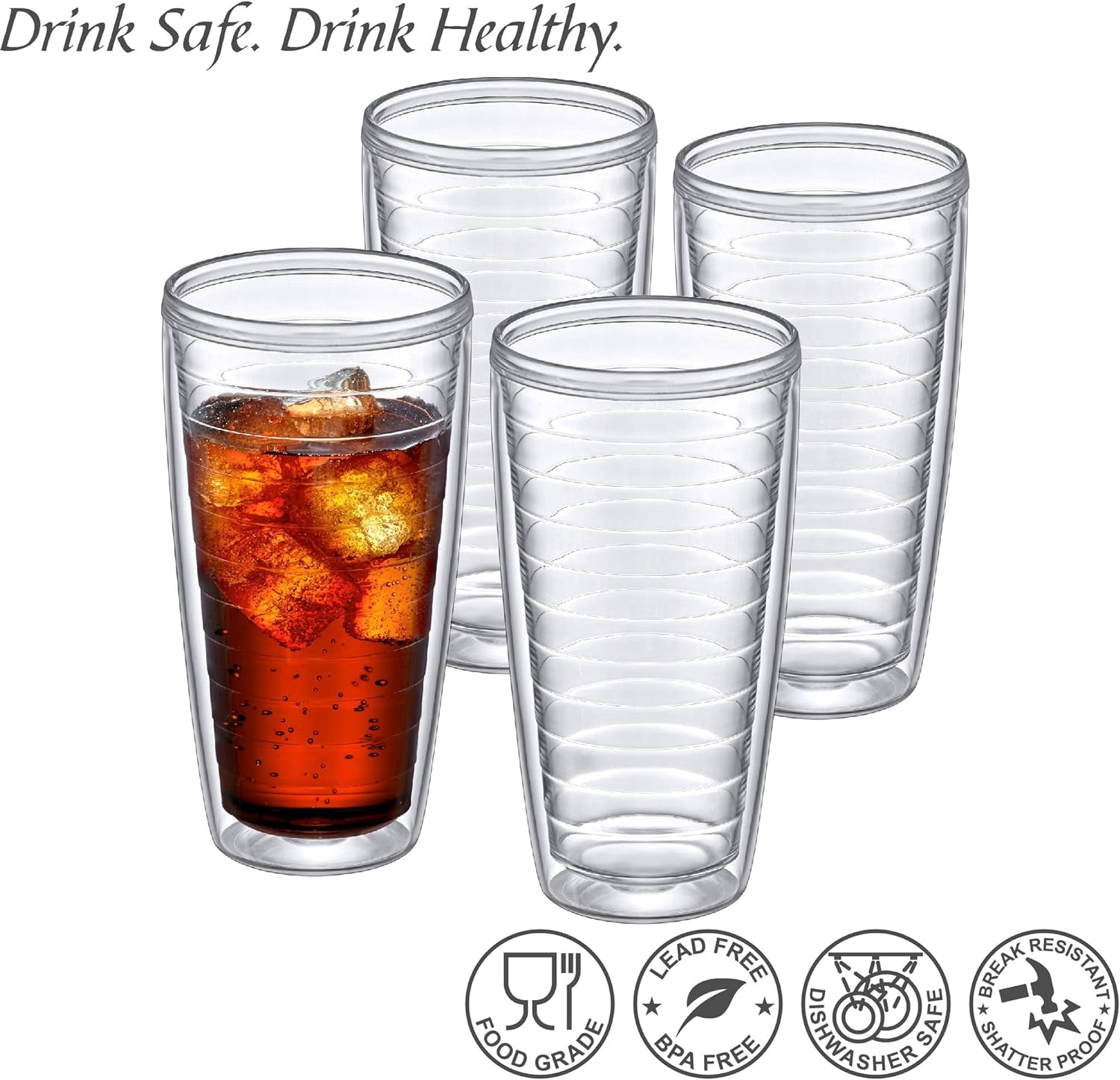 Alaska - 24-Ounce Insulated Plastic Tumblers (Set of 4), Double-Wall Plastic Drinking Glasses, All-Clear Reusable