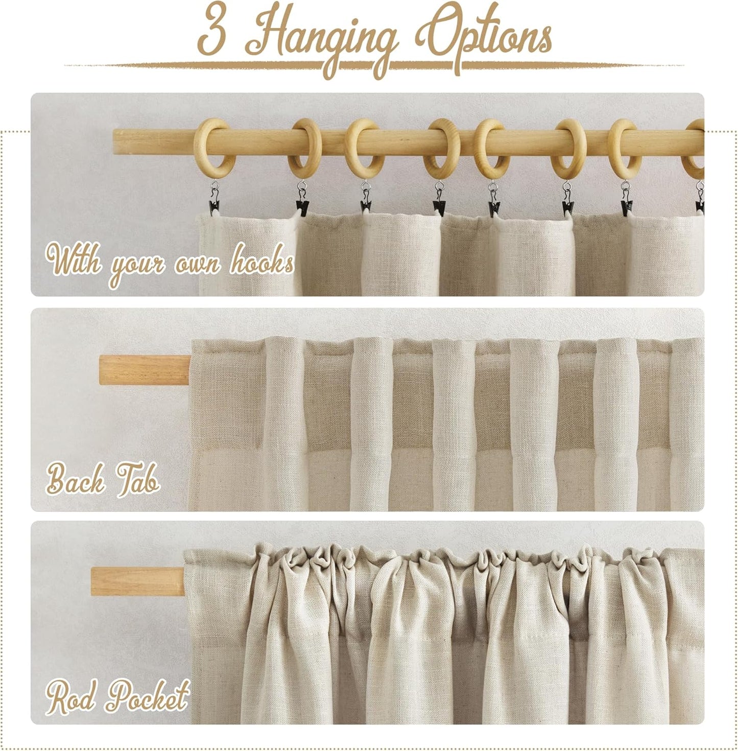 Linen Light Taupe Curtains, Rod Pocket & Back Tab Flax Linen Window Treatments Privacy Vertical Drapes with Light Filtering, W52 X L84, 2 Panels