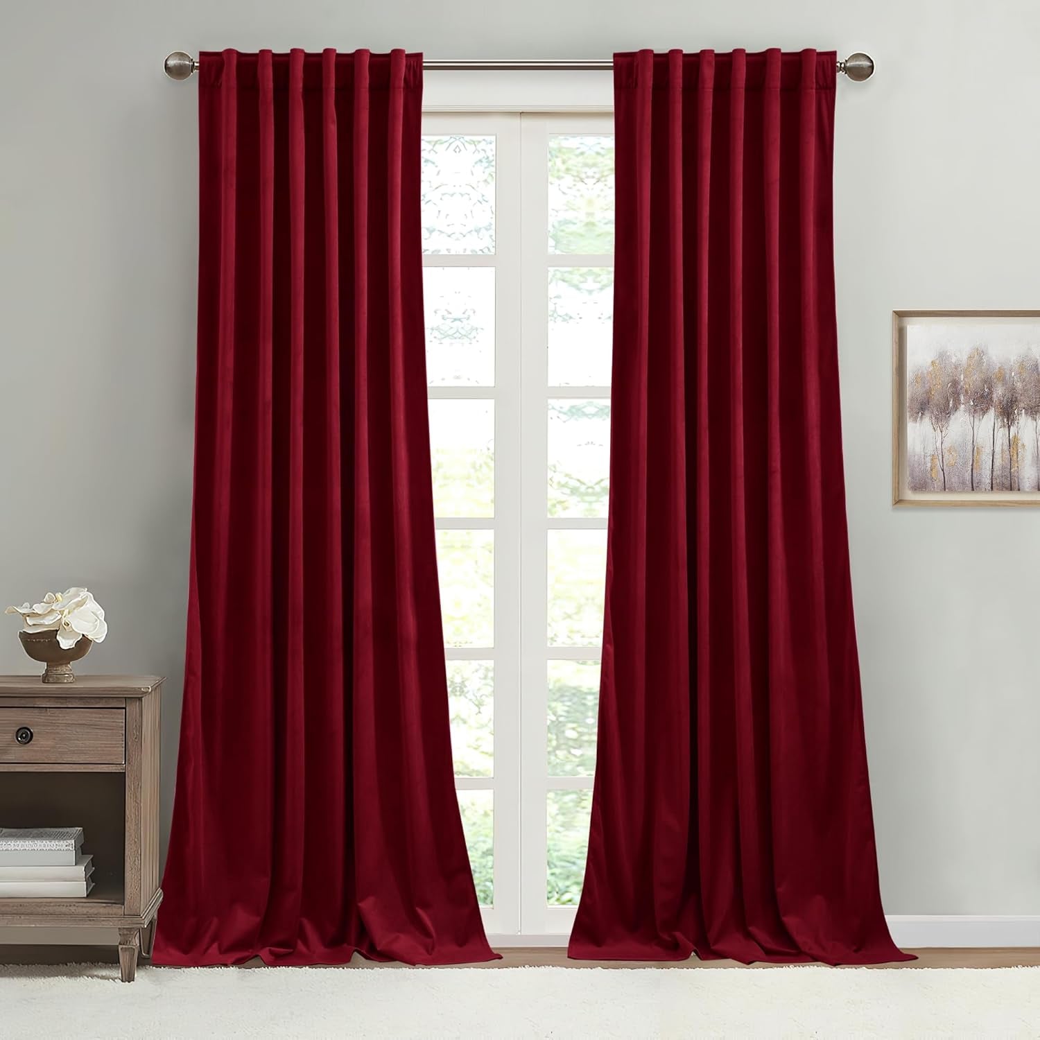 Red Velvet Curtains, Thermal Insulated Privacy Drapes, W52 X L84 Inches, 2 Panels