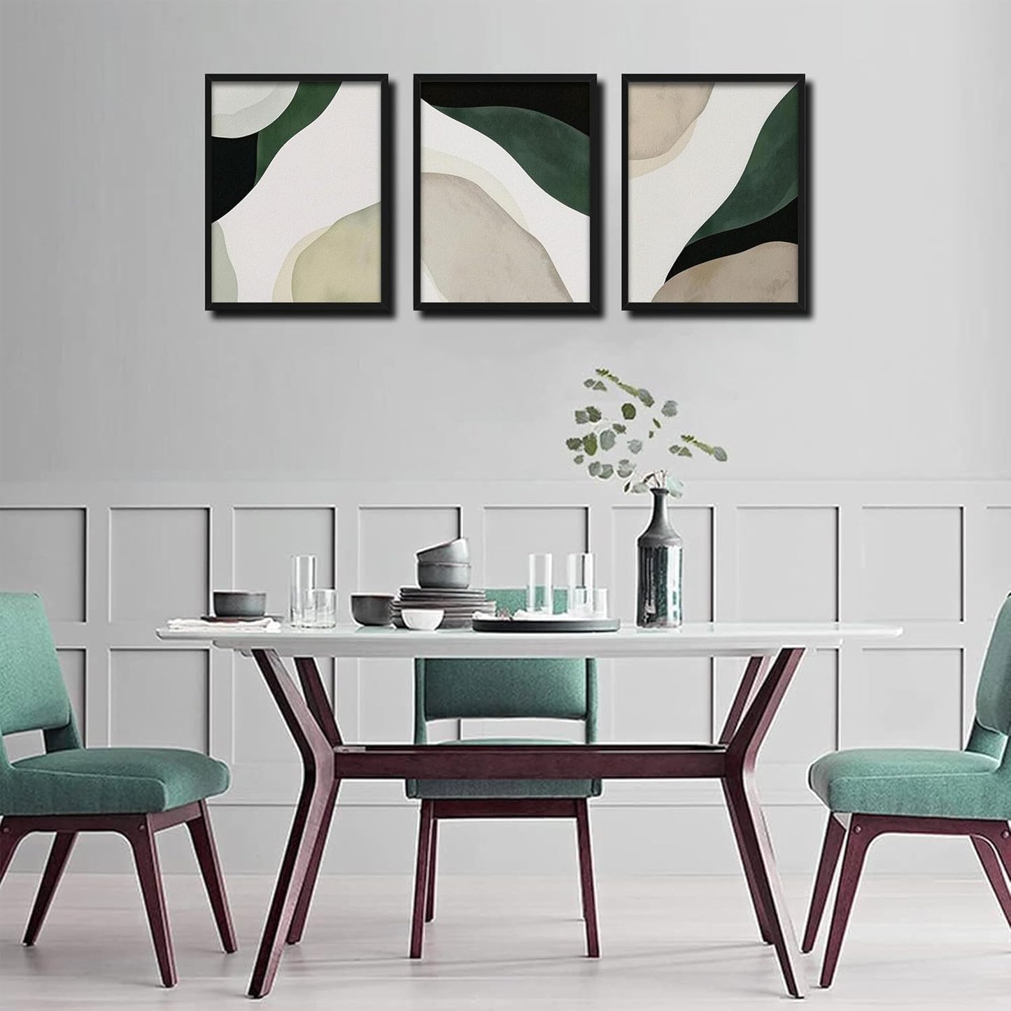 Framed 3D Textured Green Abstract Wall Art, Modern Abstract Wall Decor Paintings, 12X16 Inch