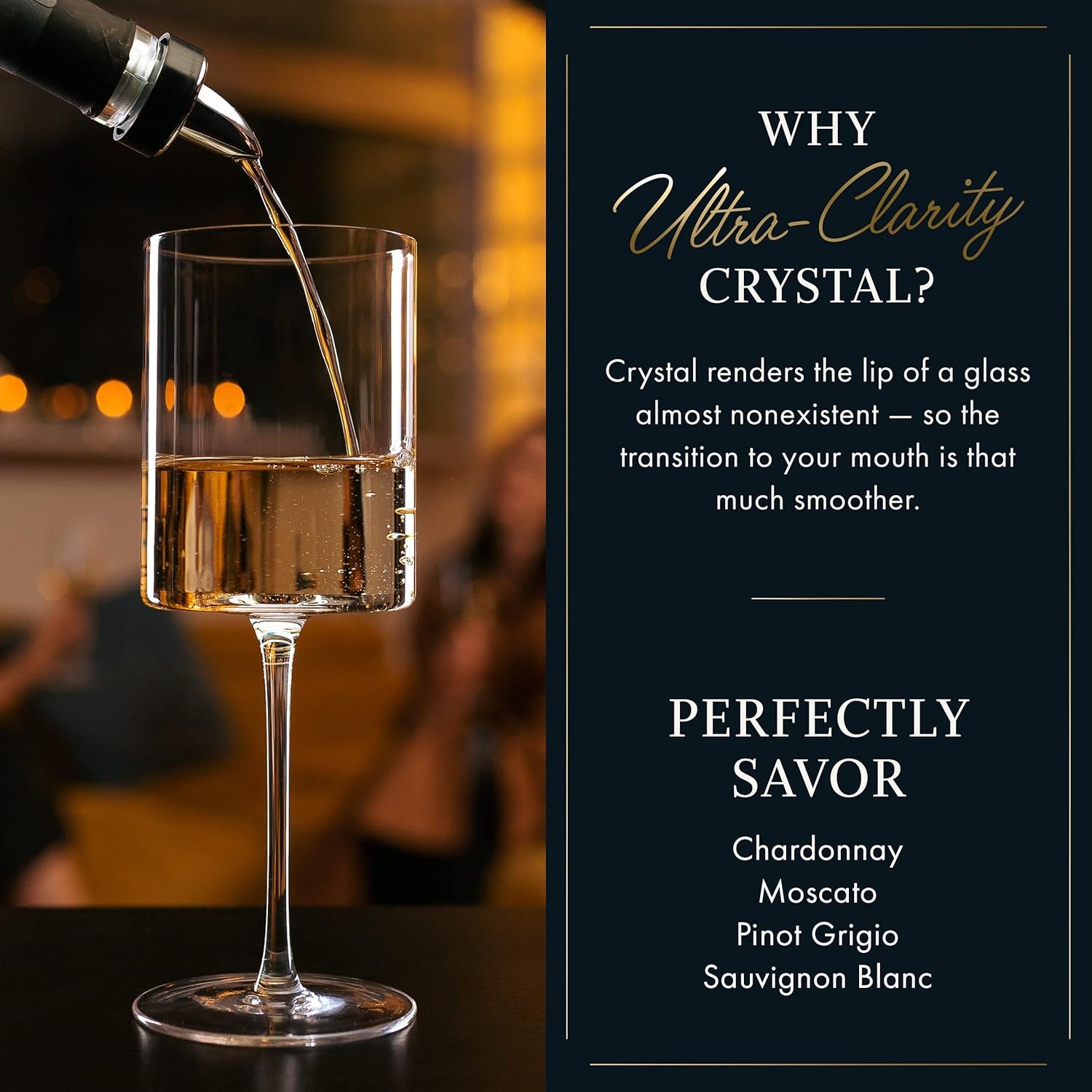 Crystal Square Wine Glasses, Set of 4, 4 - 14oz