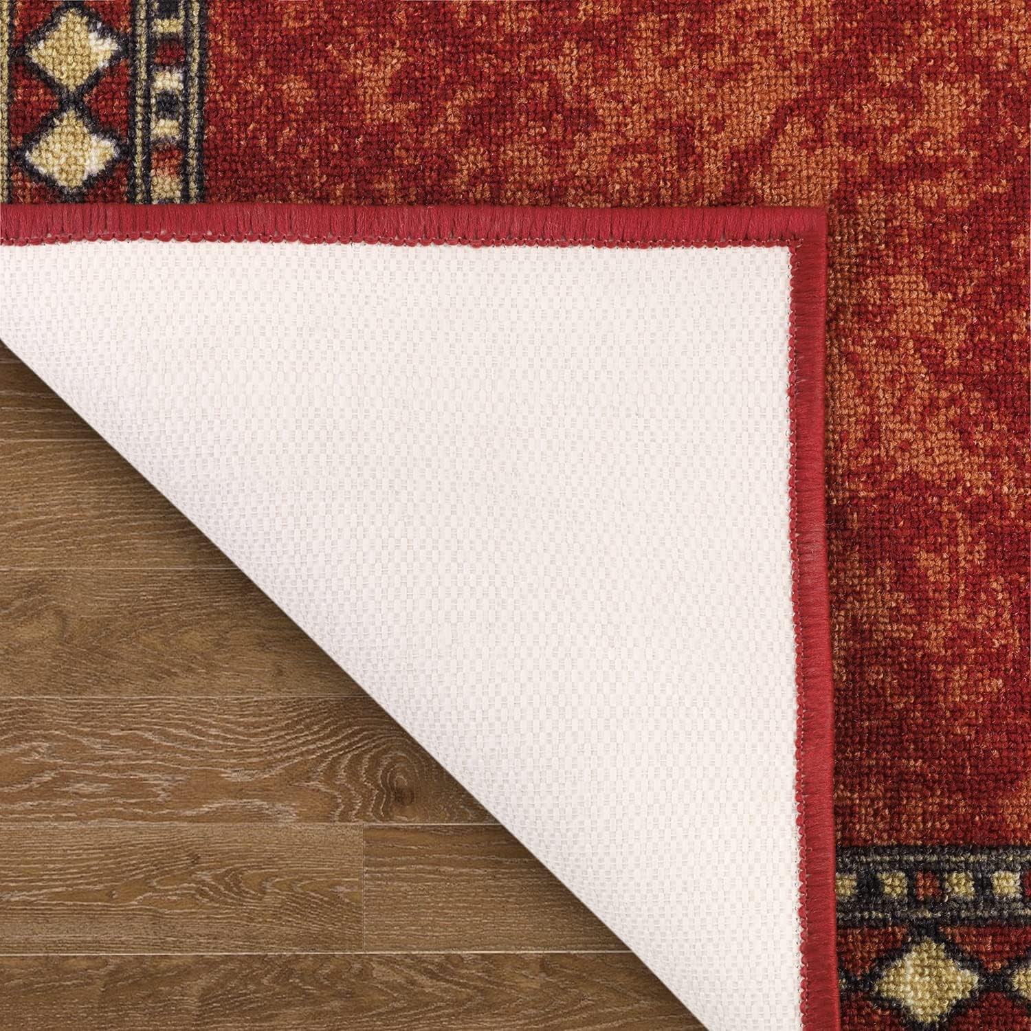 Alfombras Modern Bordered 2X10 Non-Skid (Non-Slip) Low Profile Pile Rubber Backing Indoor Area Runner Rugs (Maroon Beige, 2' X 10')