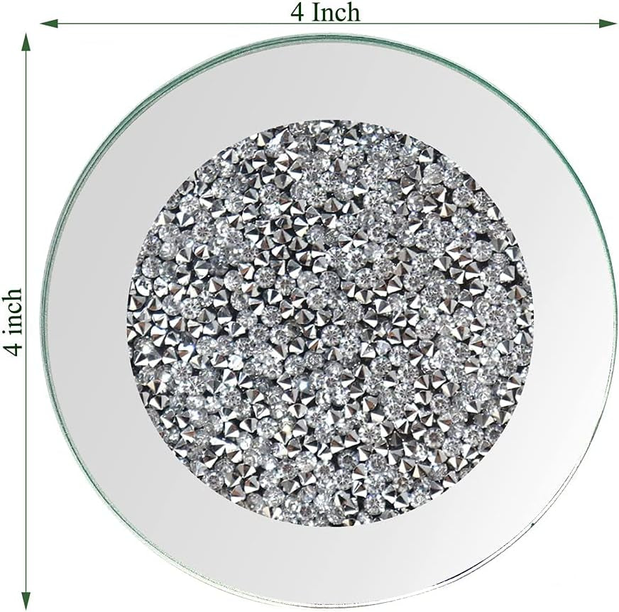 Crushed Diamond Glass Mirrored Coaster round 4", 4pc