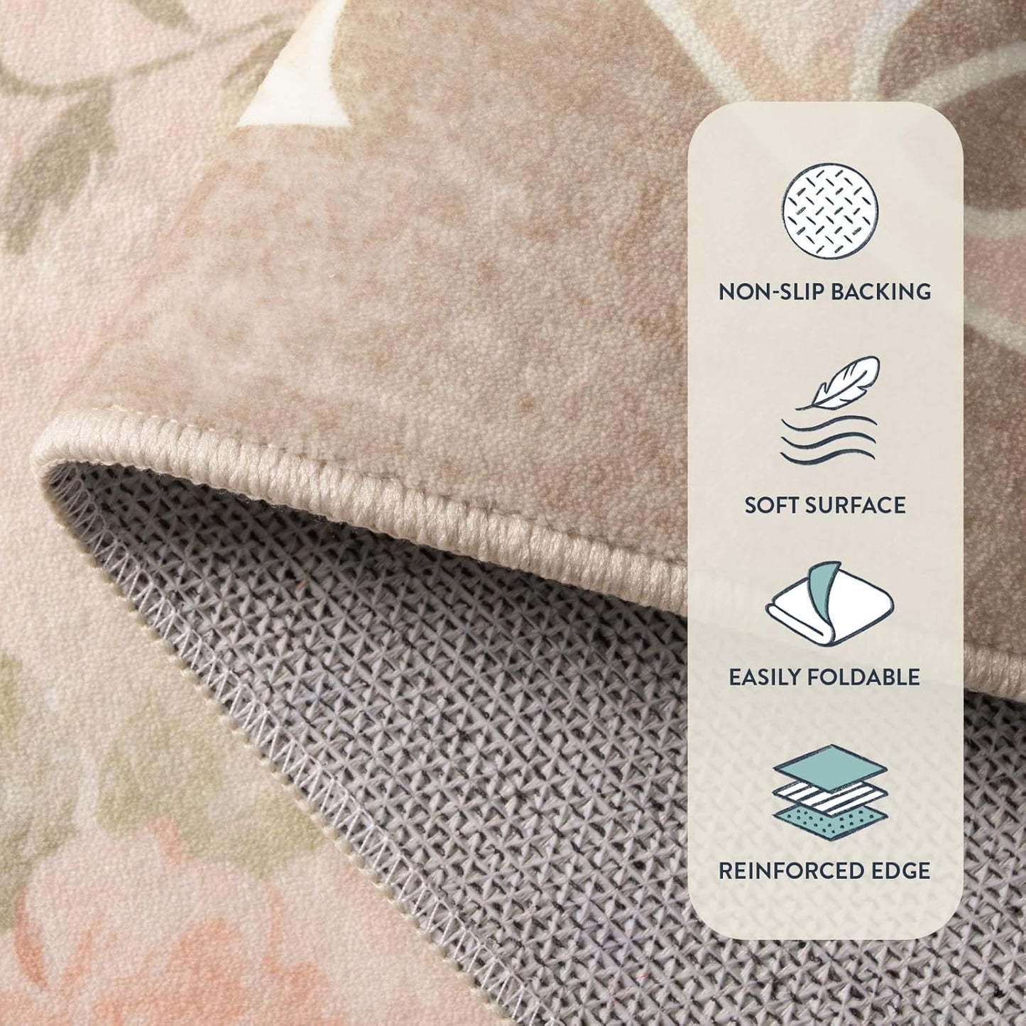 Floral Washable Rugs 5X7, Rugs for Living Room Boho Area Rug, Vintage (5'X7, Beige)