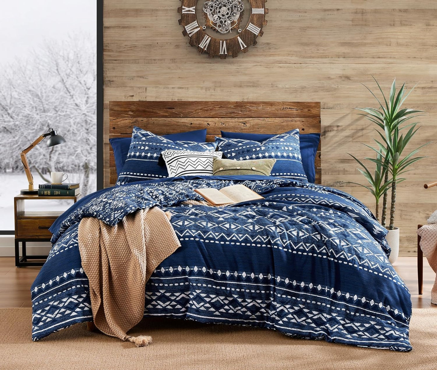 Twin Comforter Set - 5 Pieces Comforters, Warm Fluffy Boho Bedding (Blue, 66''X86'')