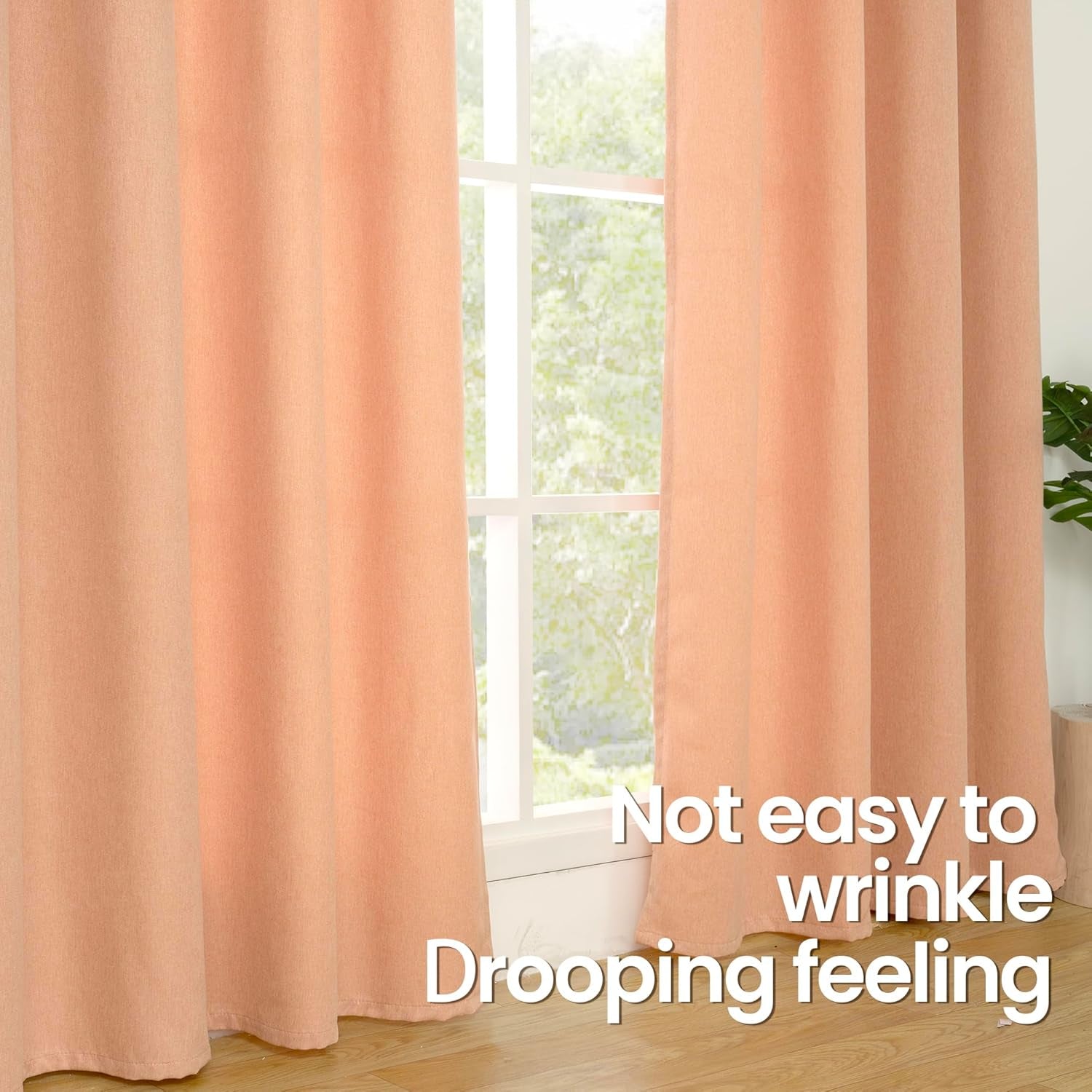 Peach Linen Curtains 84 Inch Length for Living Room Window, Farmhouse Spring Decor Thick Textured, 2 Panels, Each 52 Inch Wide