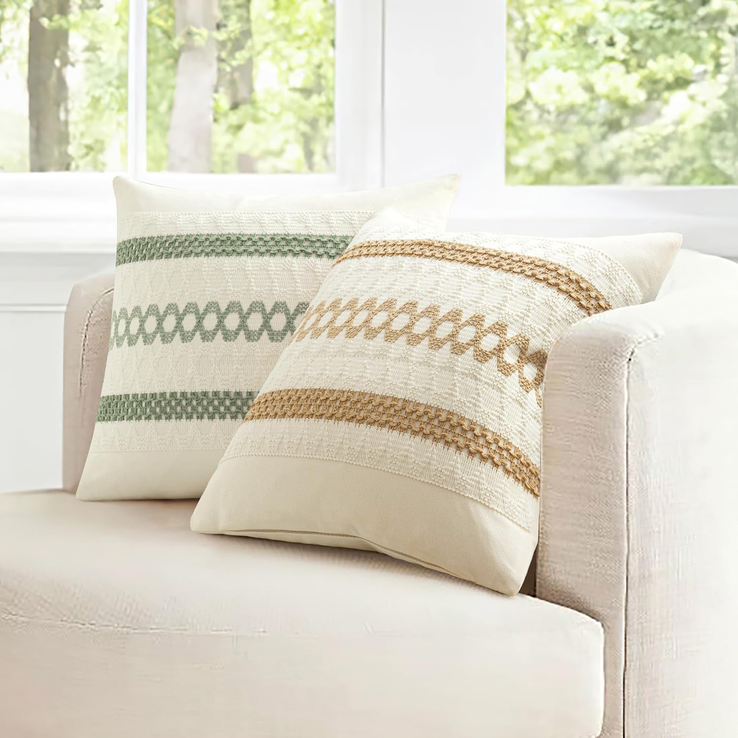 Set of 2 Sage Green Boho Decorative Lumbar Pillow Covers 12X20 Inch Farmhouse