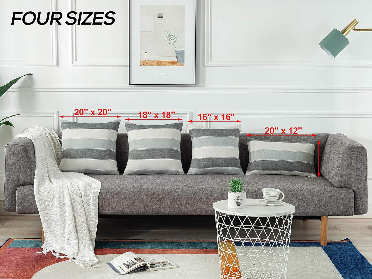 Pack of 2 Farmhouse Stripe Check Throw Pillow Covers Set 20X20Inch Dark Grey Beige